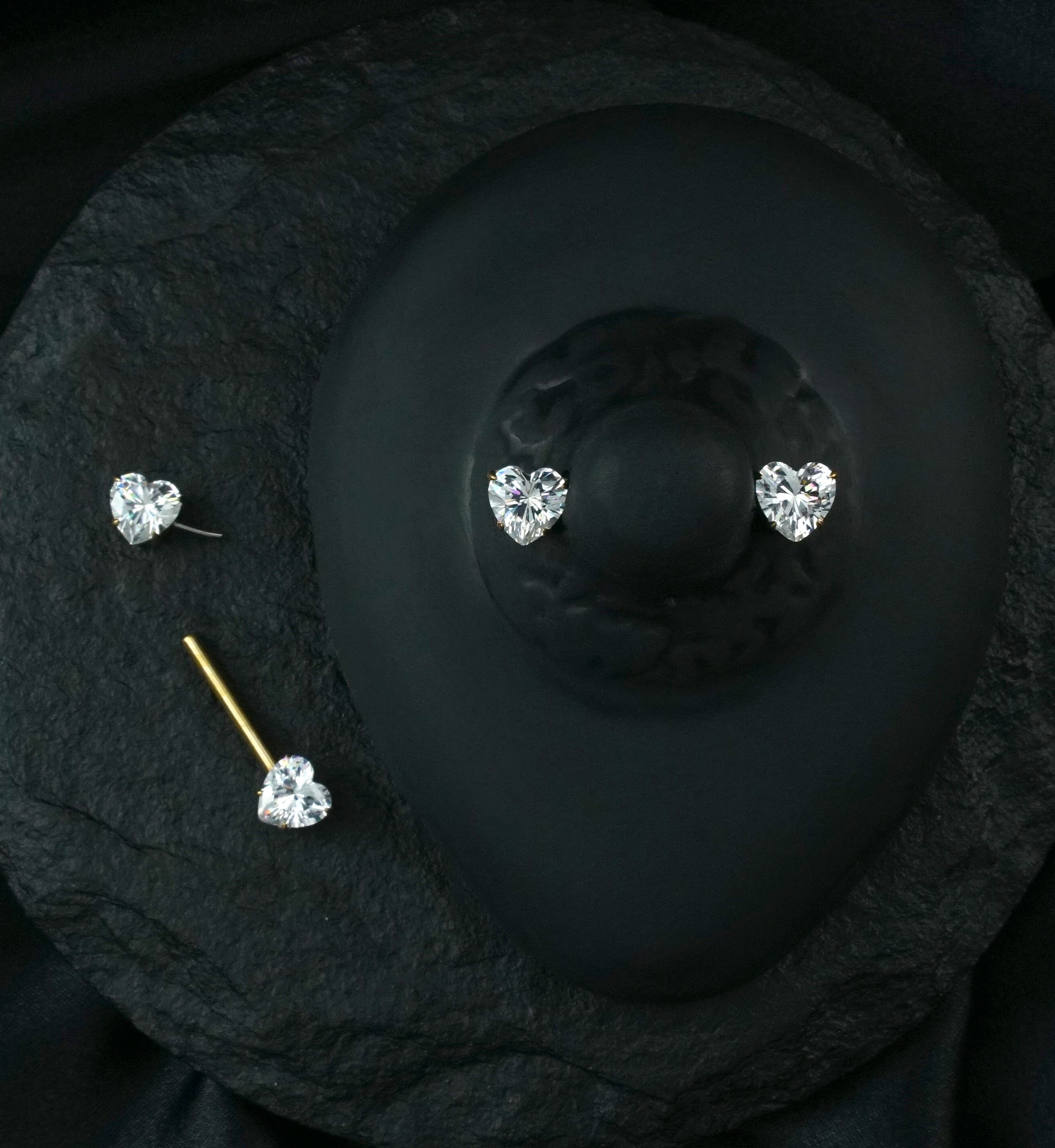 Gold PVD Prong Heart Clear CZ Threadless Titanium Nipple Barbell