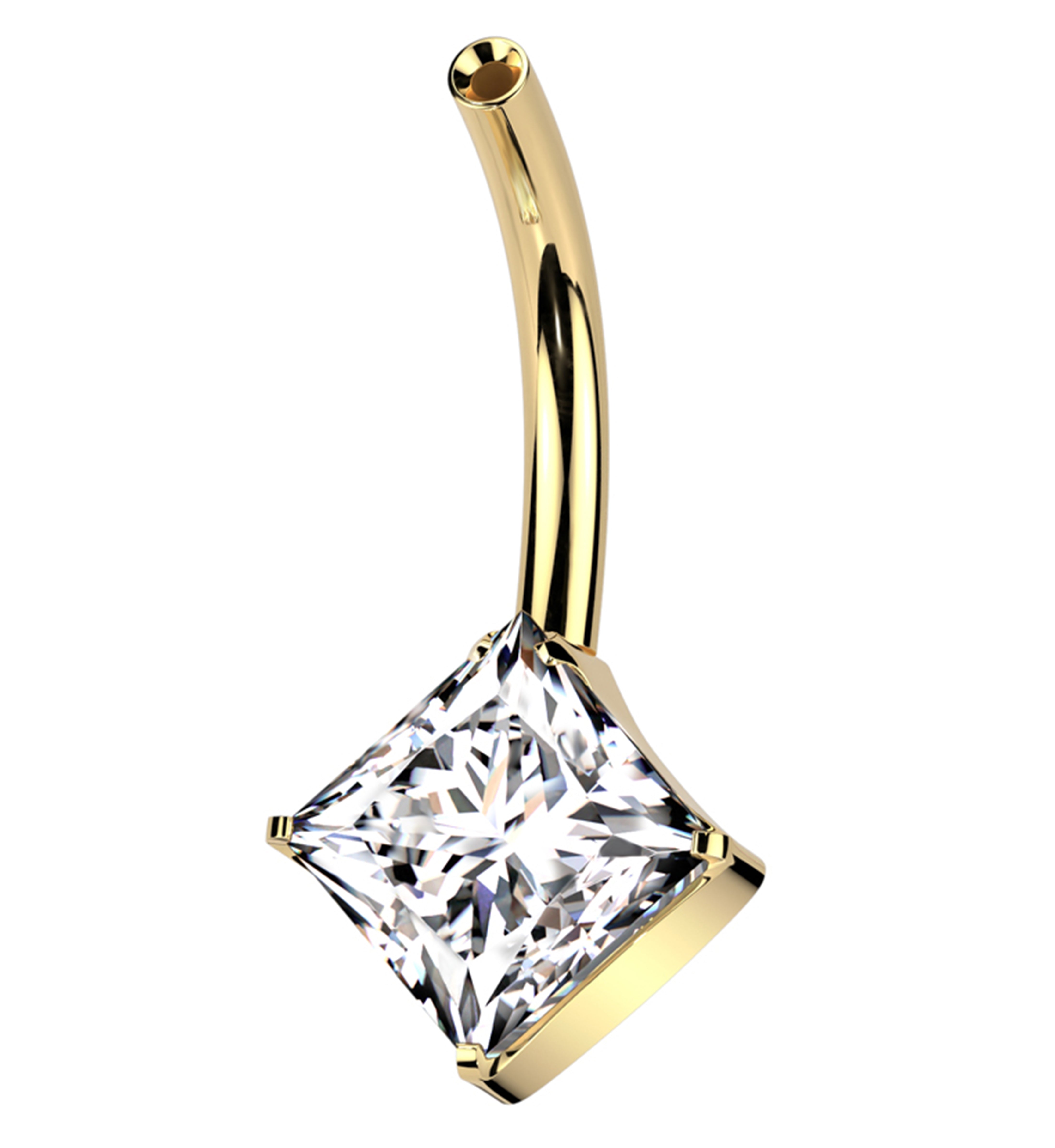 Gold PVD Prong Rhombus Clear CZ Titanium Threadless Belly Button Ring (No Top)