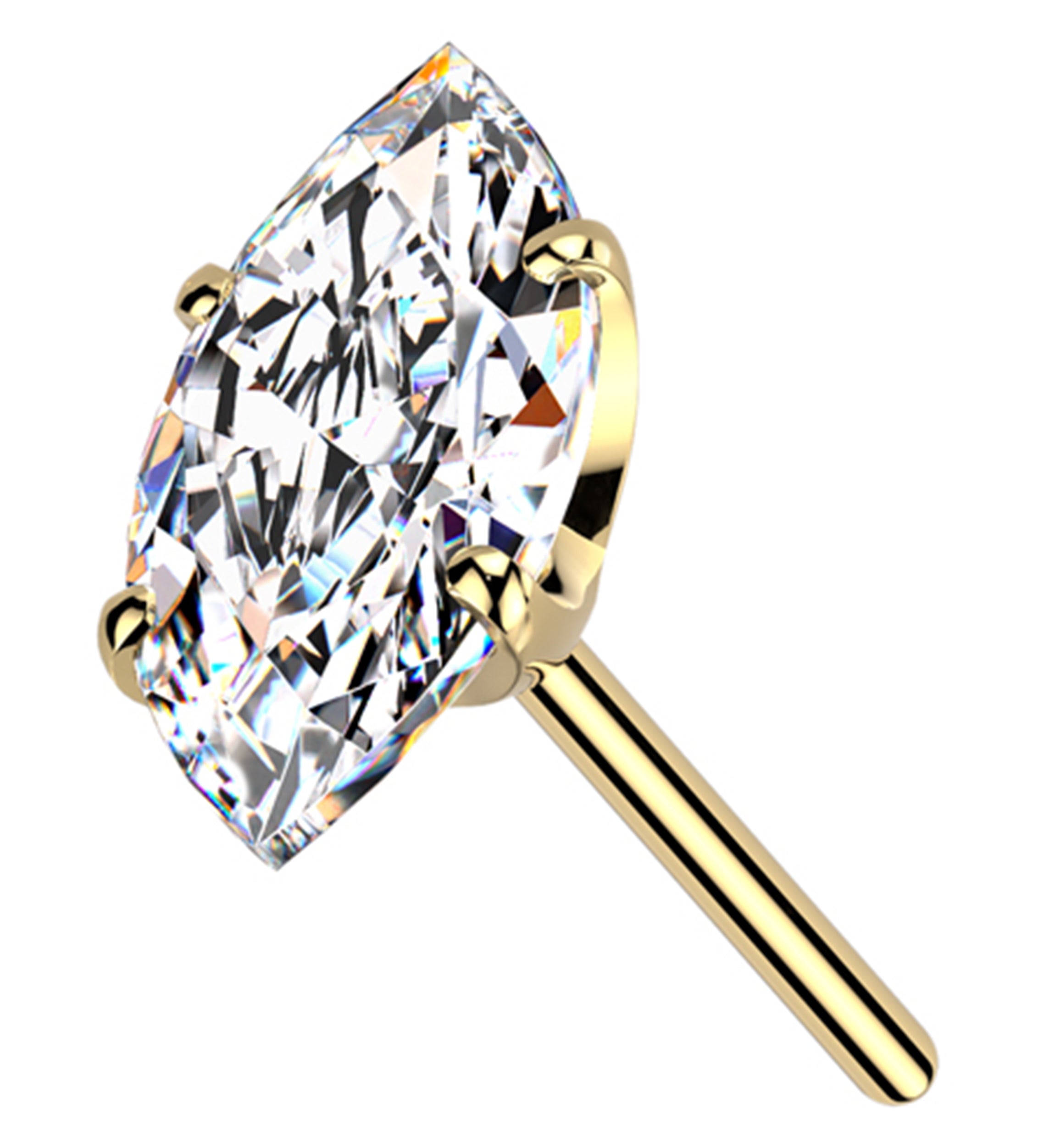 Gold PVD Prong Marquise Clear CZ Titanium Threadless Top