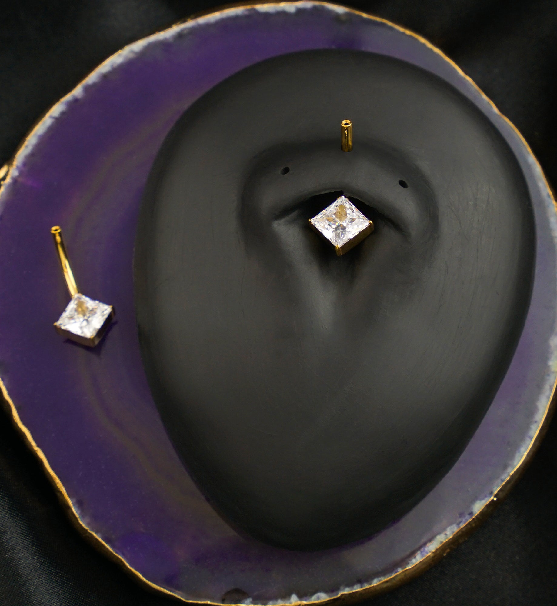 Gold PVD Prong Rhombus Clear CZ Titanium Threadless Belly Button Ring (No Top)