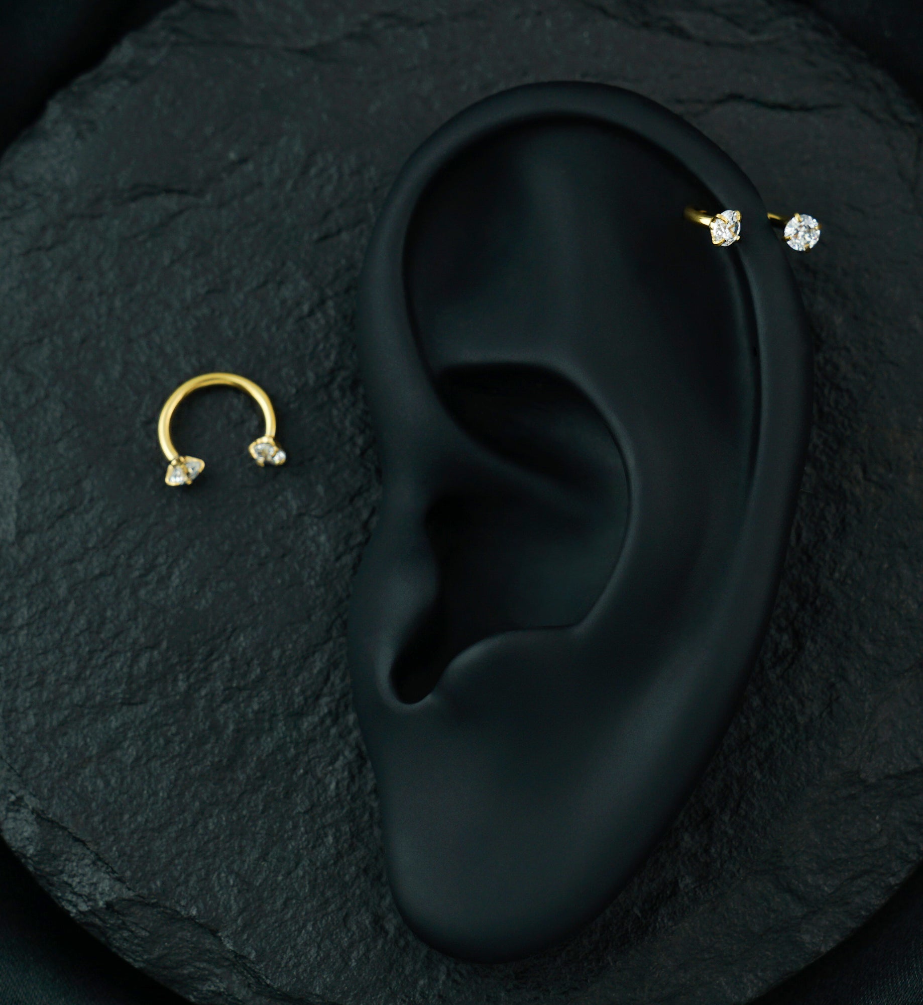 Gold PVD Prong Set CZ Circular Barbell