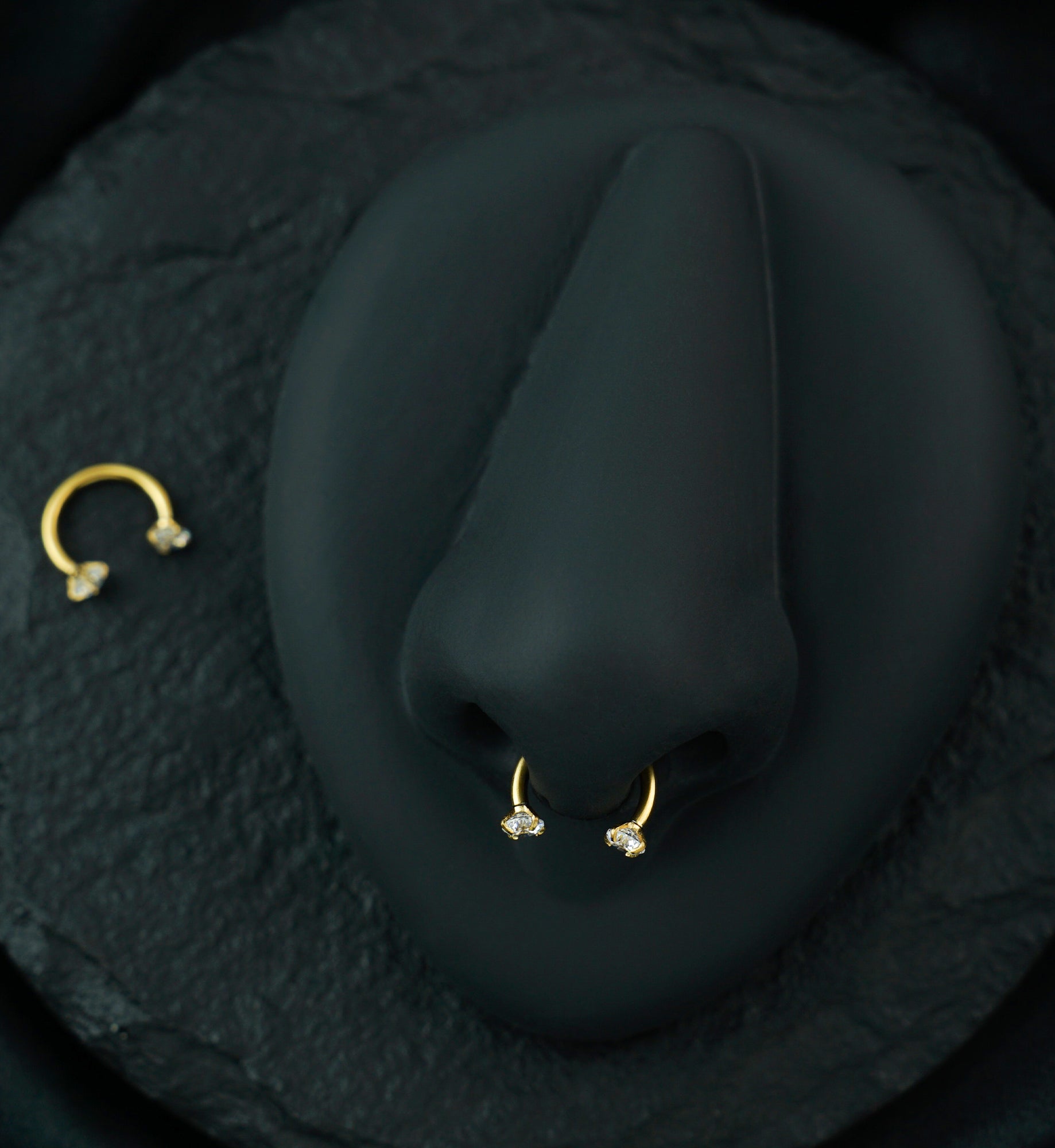 Gold PVD Prong Set CZ Circular Barbell