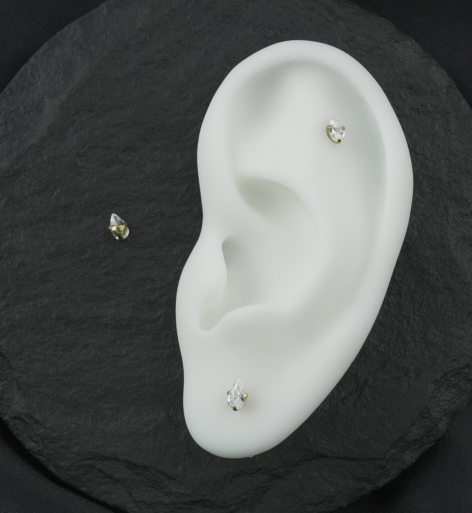 Gold PVD Prong Teardrop Clear CZ Titanium Threadless Top