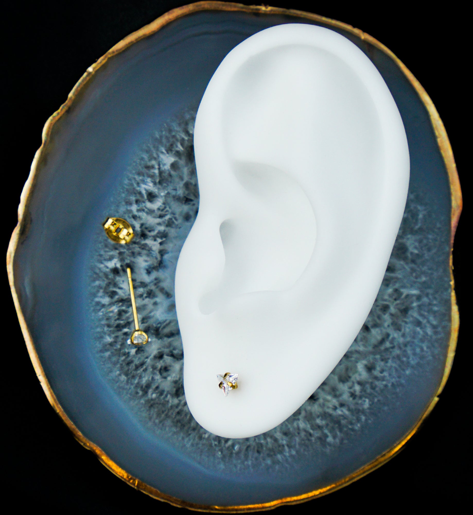 Gold PVD Prong Triangle Clear CZ Stainless Steel Stud Earrings