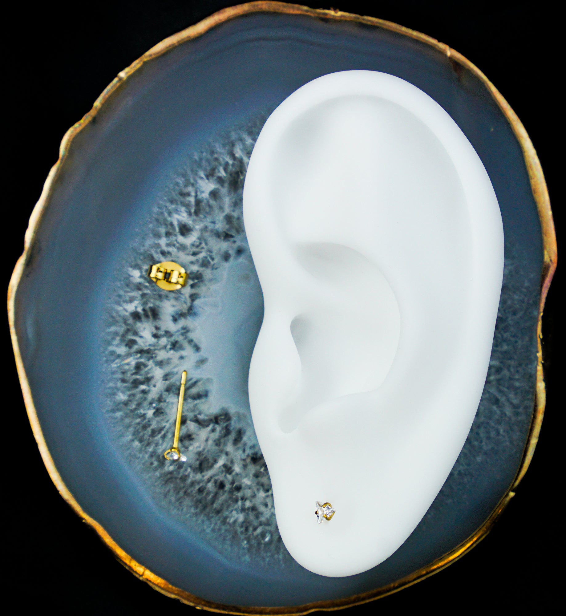 Gold PVD Prong Triangle Clear CZ Stainless Steel Stud Earrings