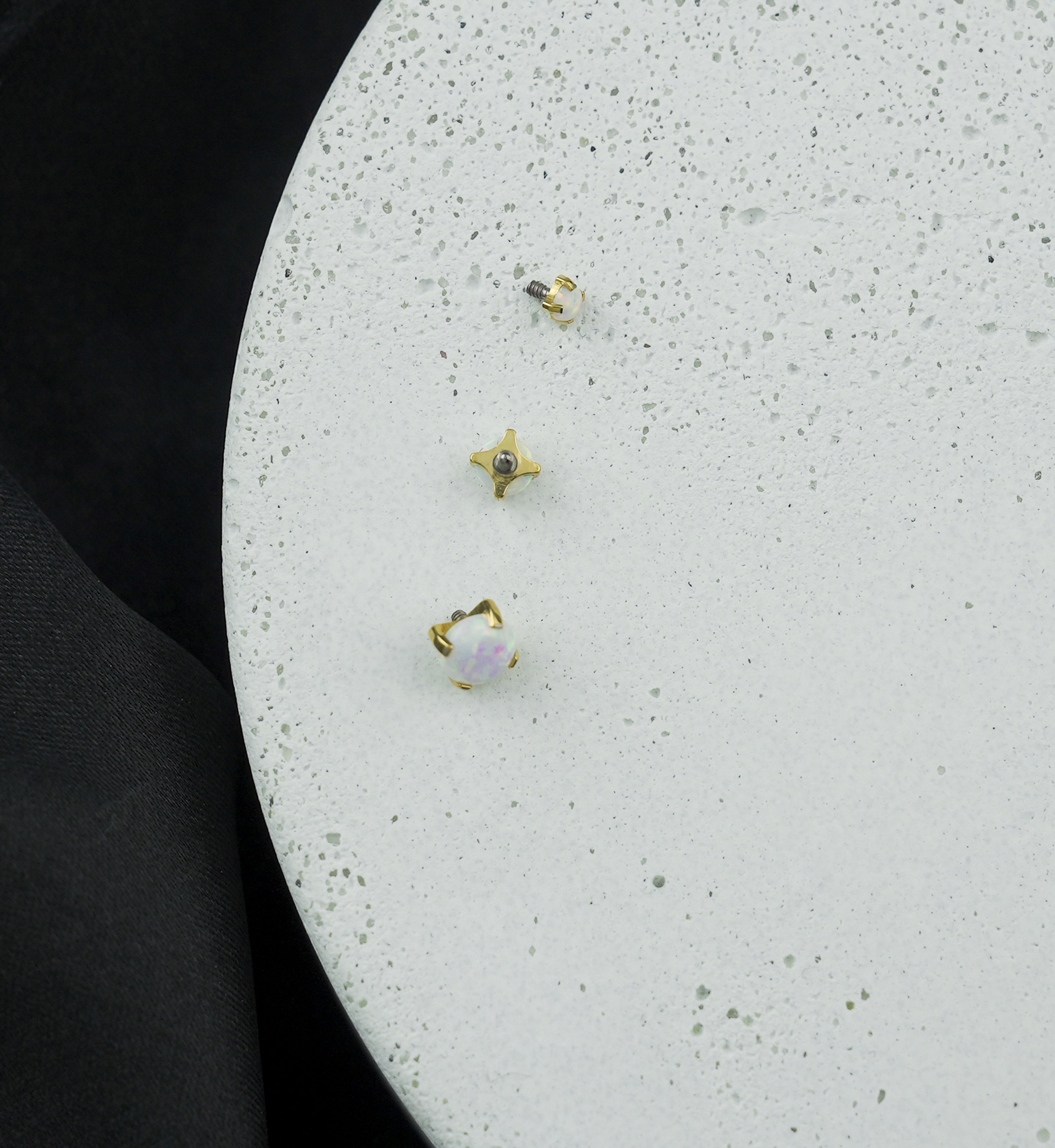 Gold PVD Prong White Opalite Titanium Internally Threaded Top