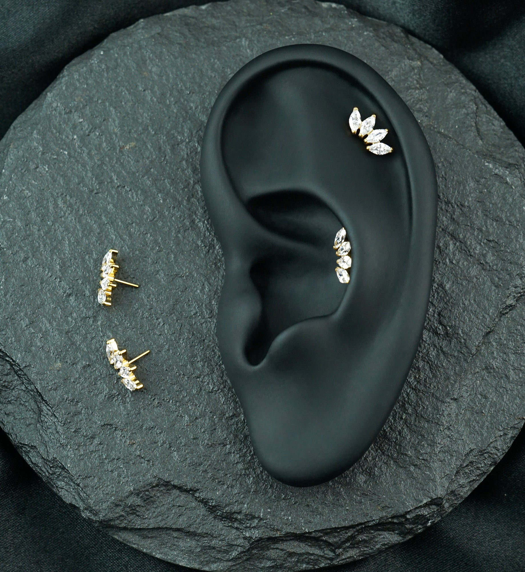 Gold PVD Quartet Clear CZ Titanium Threadless Top