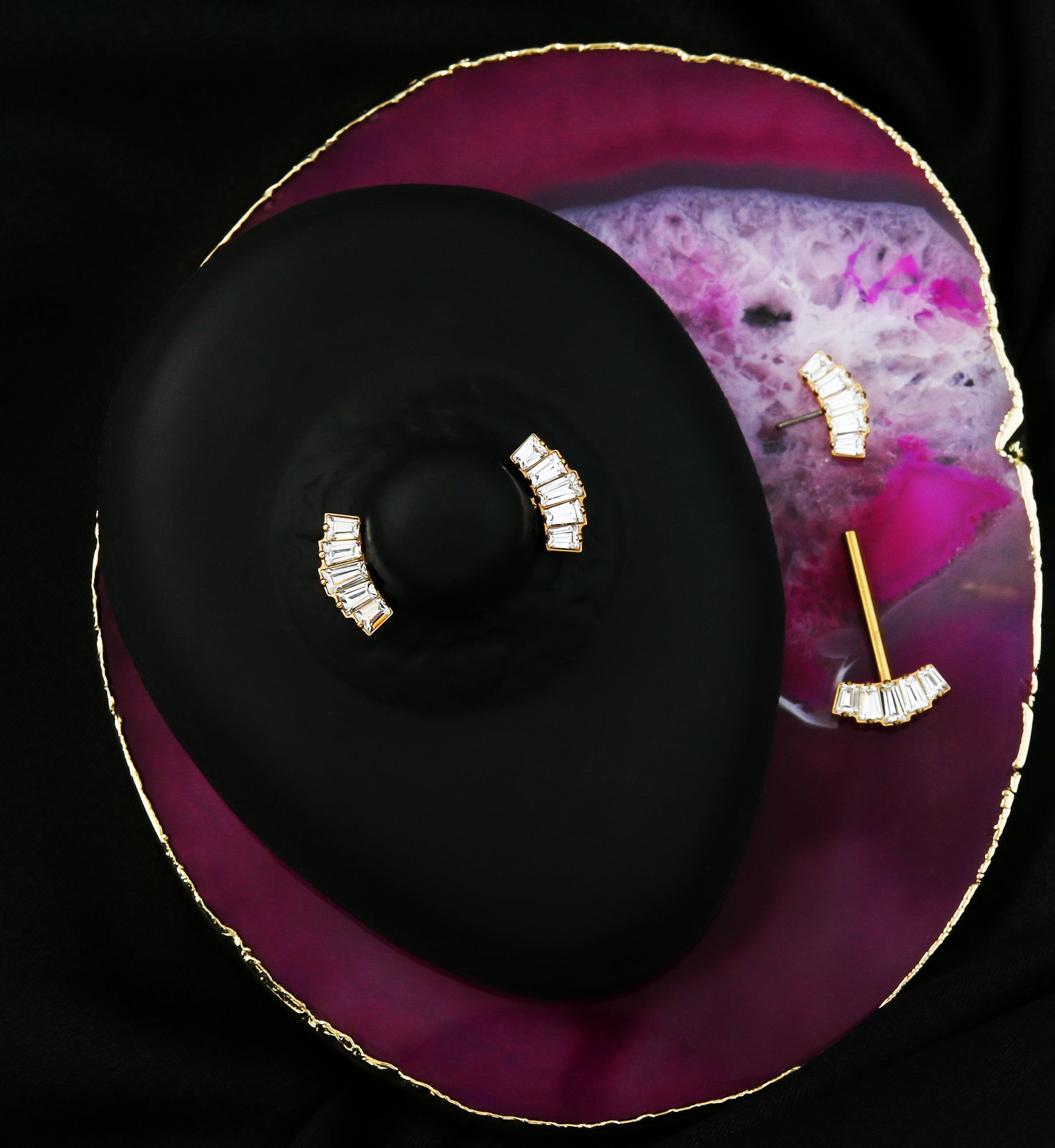 Gold PVD Quinary Baguette CZ Threadless Titanium Nipple Barbell