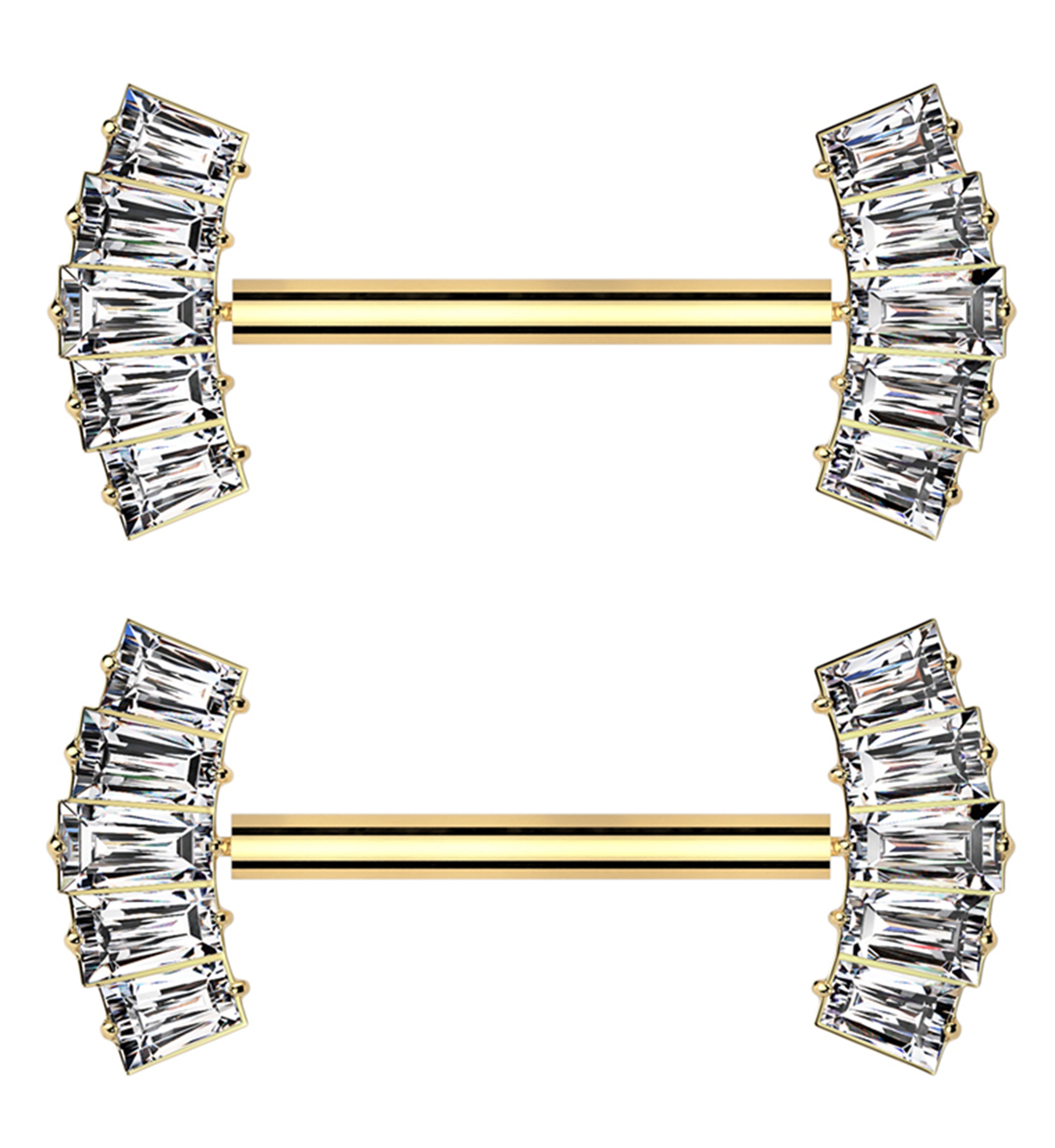 Gold PVD Quinary Baguette CZ Threadless Titanium Nipple Barbell