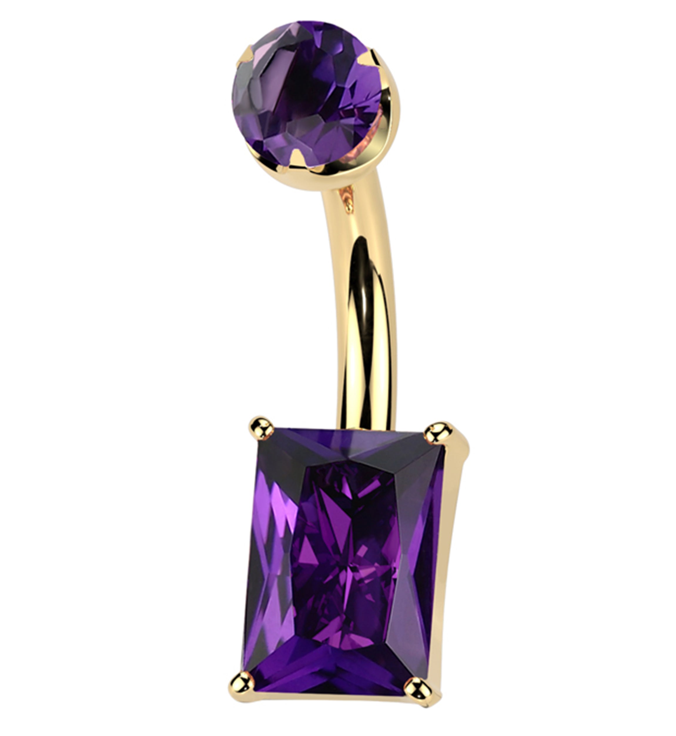 Gold PVD Rectangle Amethyst Stone Titanium Internally Threaded Belly Button Ring