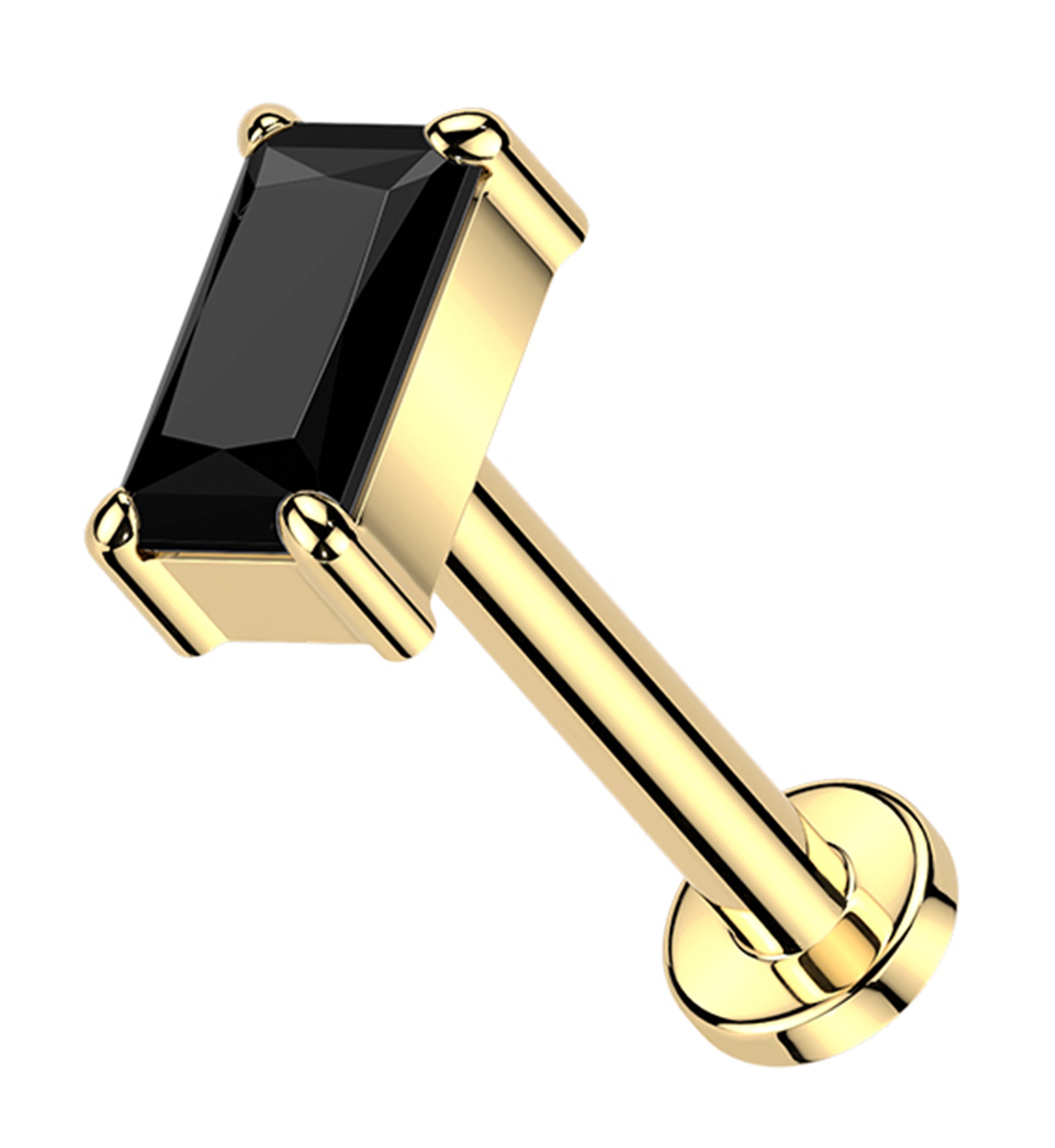 Gold PVD Rectangle Black CZ Threadless Titanium Labret