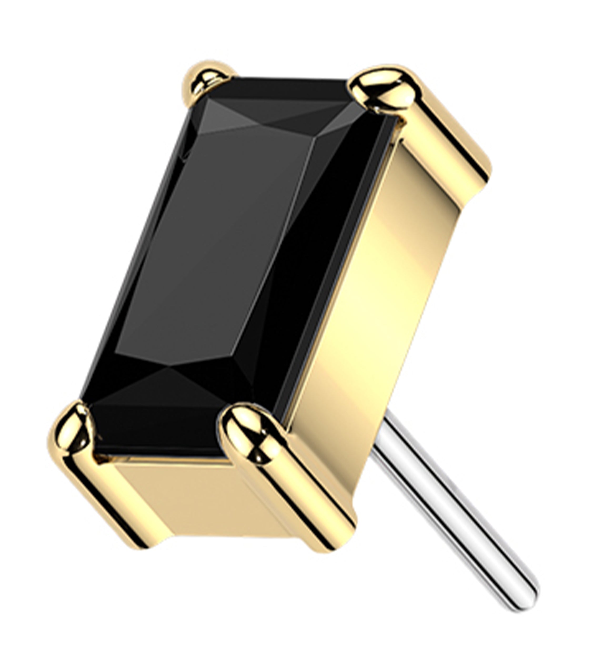 Gold PVD Rectangle Black CZ Titanium Threadless Top