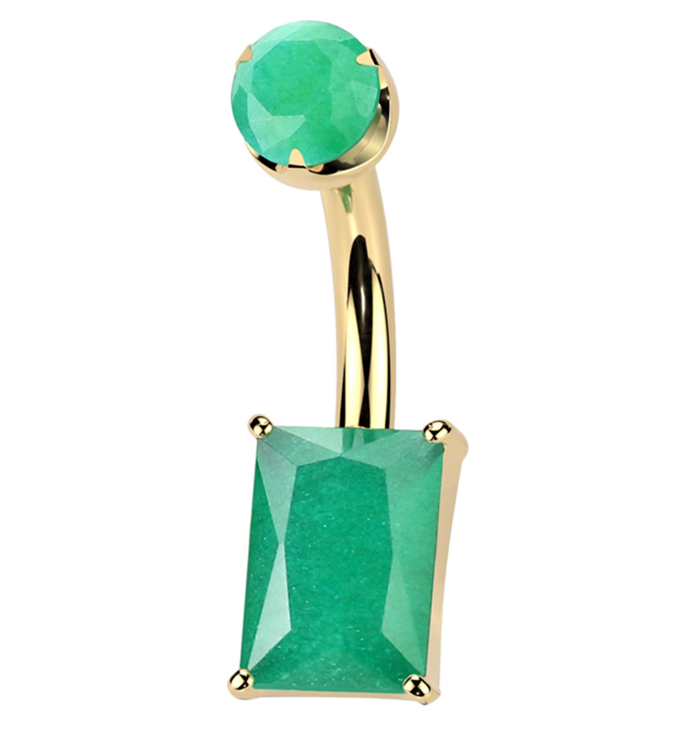 Gold PVD Rectangle Green Onyx Stone Titanium Internally Threaded Belly Button Ring