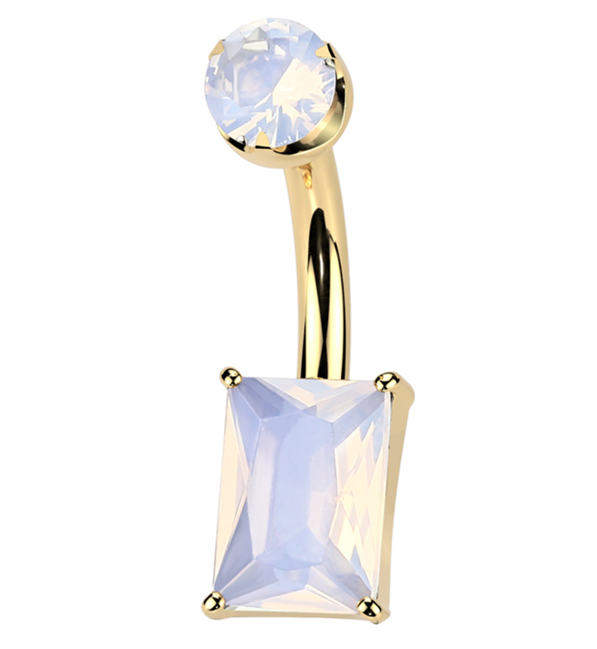 Gold PVD Rectangle Rose Quartz Stone Titanium Internally Threaded Belly Button Ring