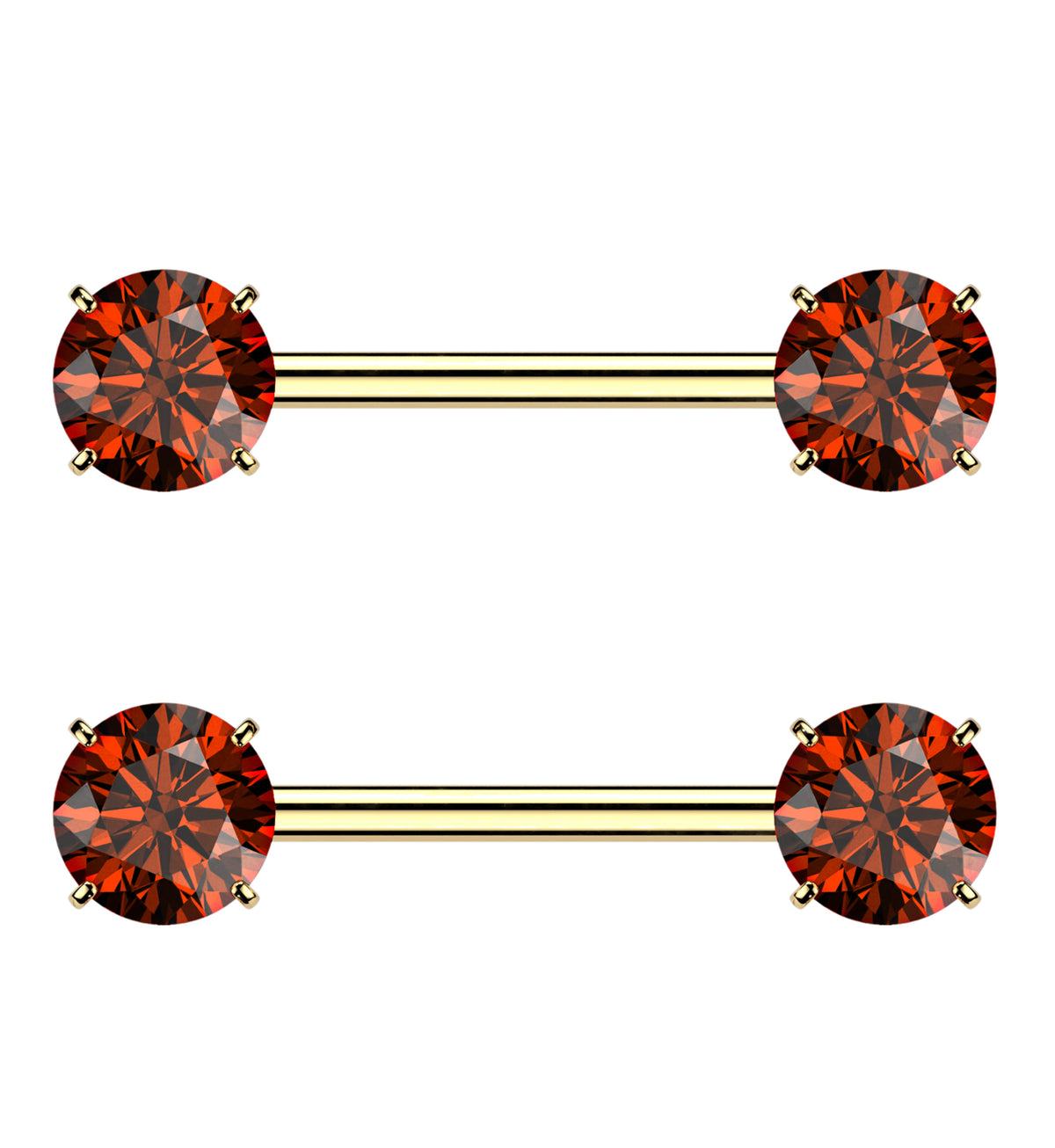 Gold PVD Red CZ Titanium Threadless Nipple Barbells