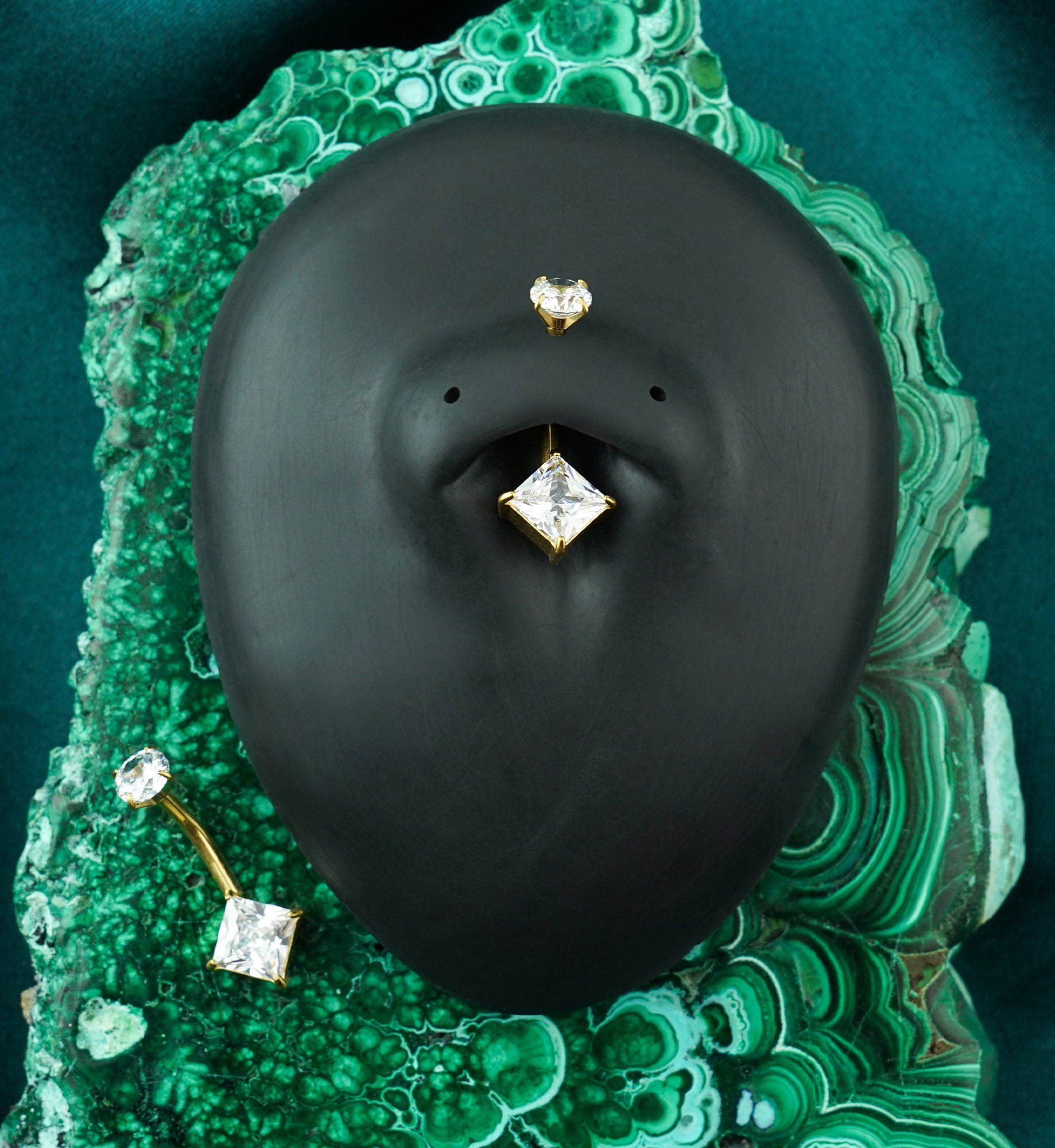 Gold PVD Rhombus CZ Stainless Steel Internally Threaded Belly Button Ring