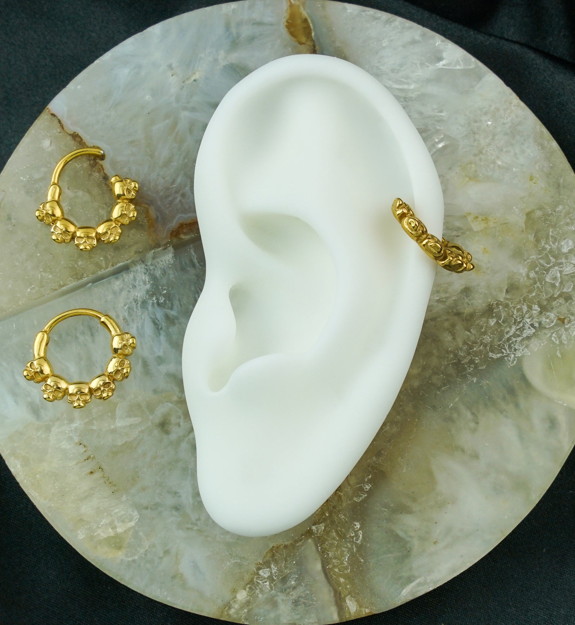 Gold PVD Ring Of Skulls Stainless Steel Hinged Segment Ring