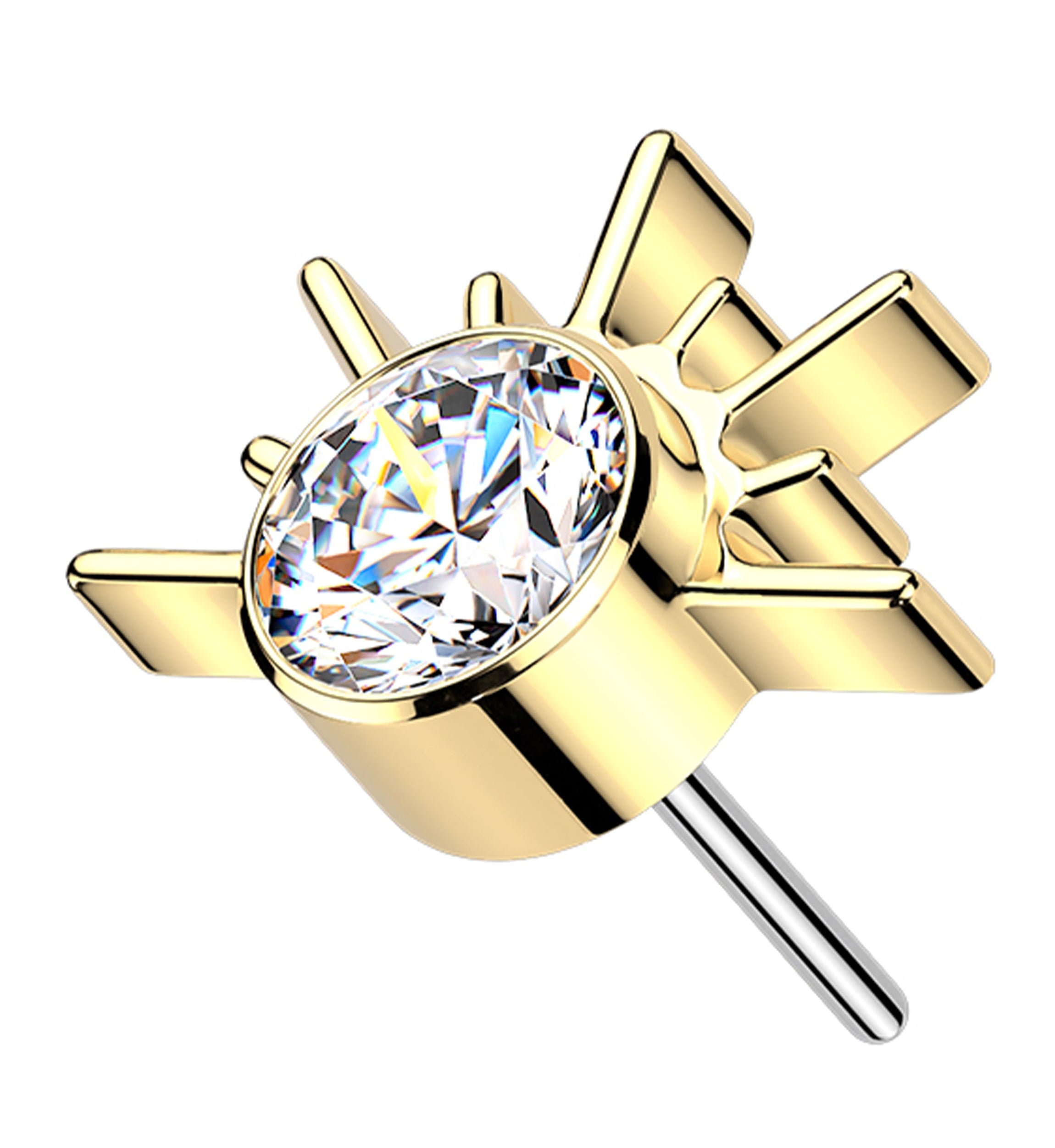 Gold PVD Rising Sun Clear CZ Titanium Threadless Top
