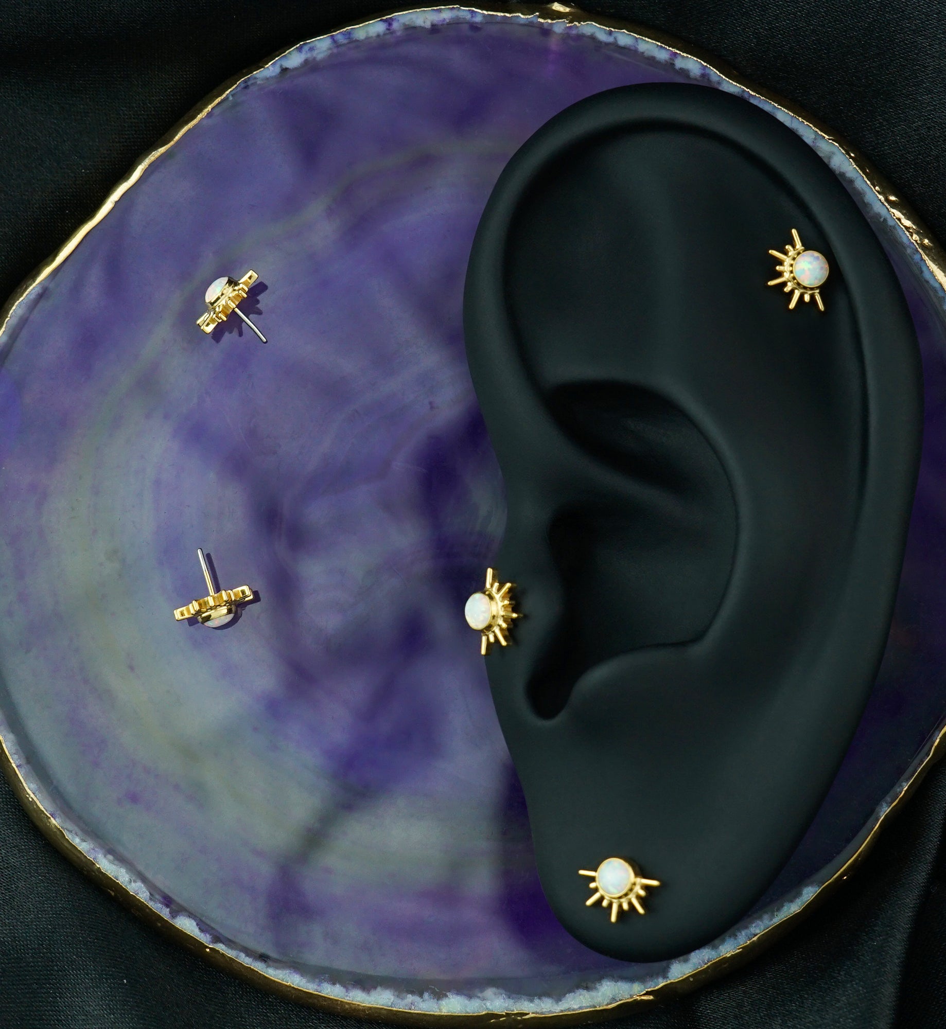 Gold PVD Rising Sun White Opalite Titanium Threadless Top