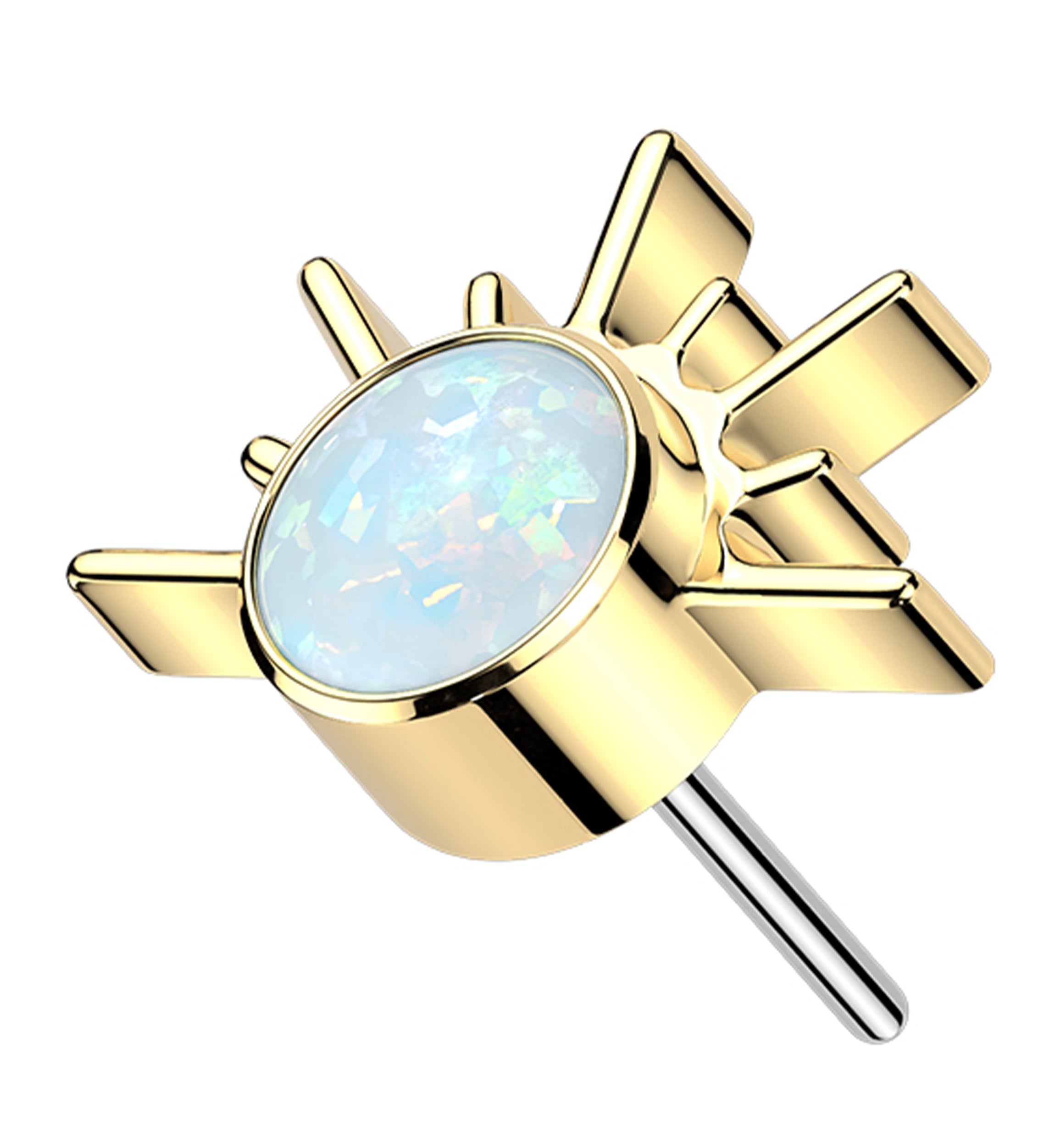 Gold PVD Rising Sun White Opalite Titanium Threadless Top
