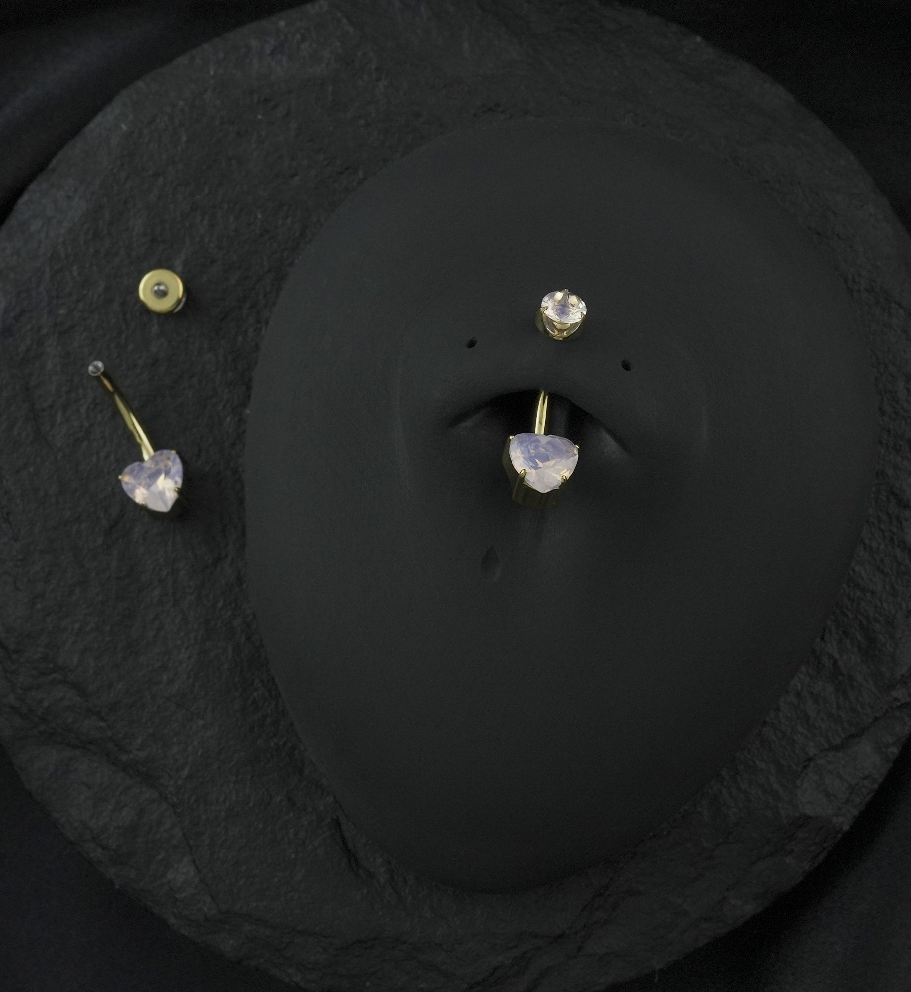 Gold PVD Rose Quartz Stone Heart Internally Threaded Titanium Belly Button Ring