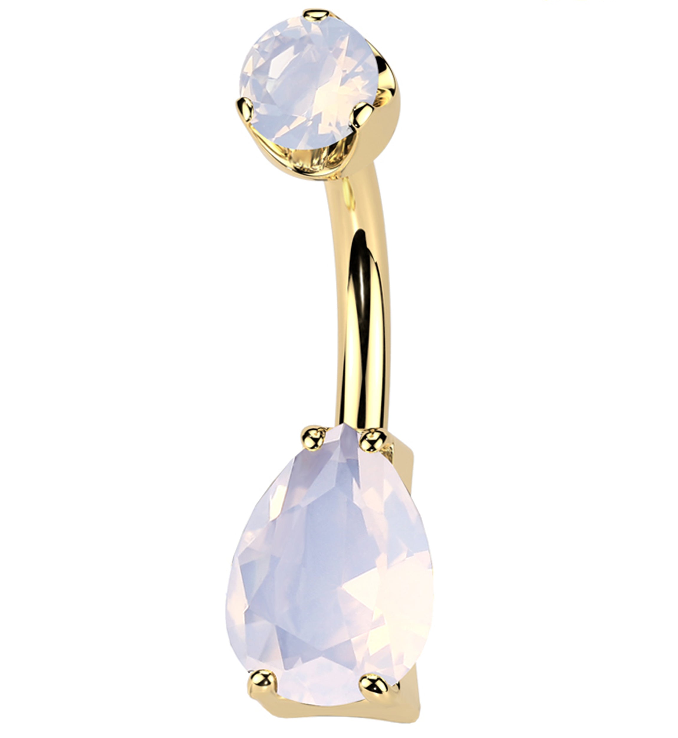 Gold PVD Rose Quartz Teardrop Internally Threaded Titanium Belly Button Ring