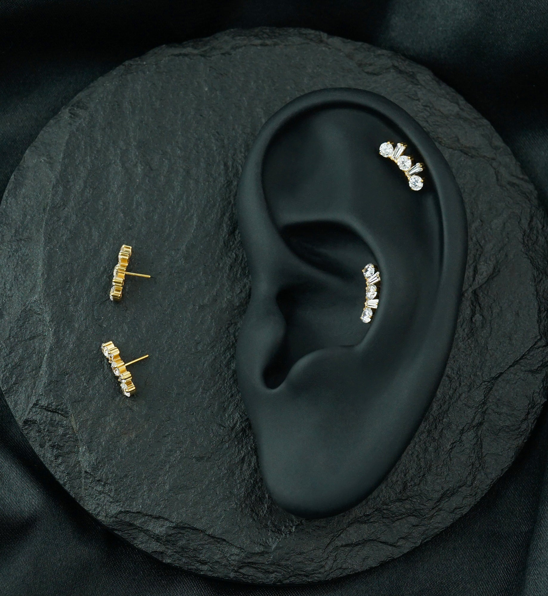 Gold PVD Royal Arch Clear CZ Titanium Threadless Top