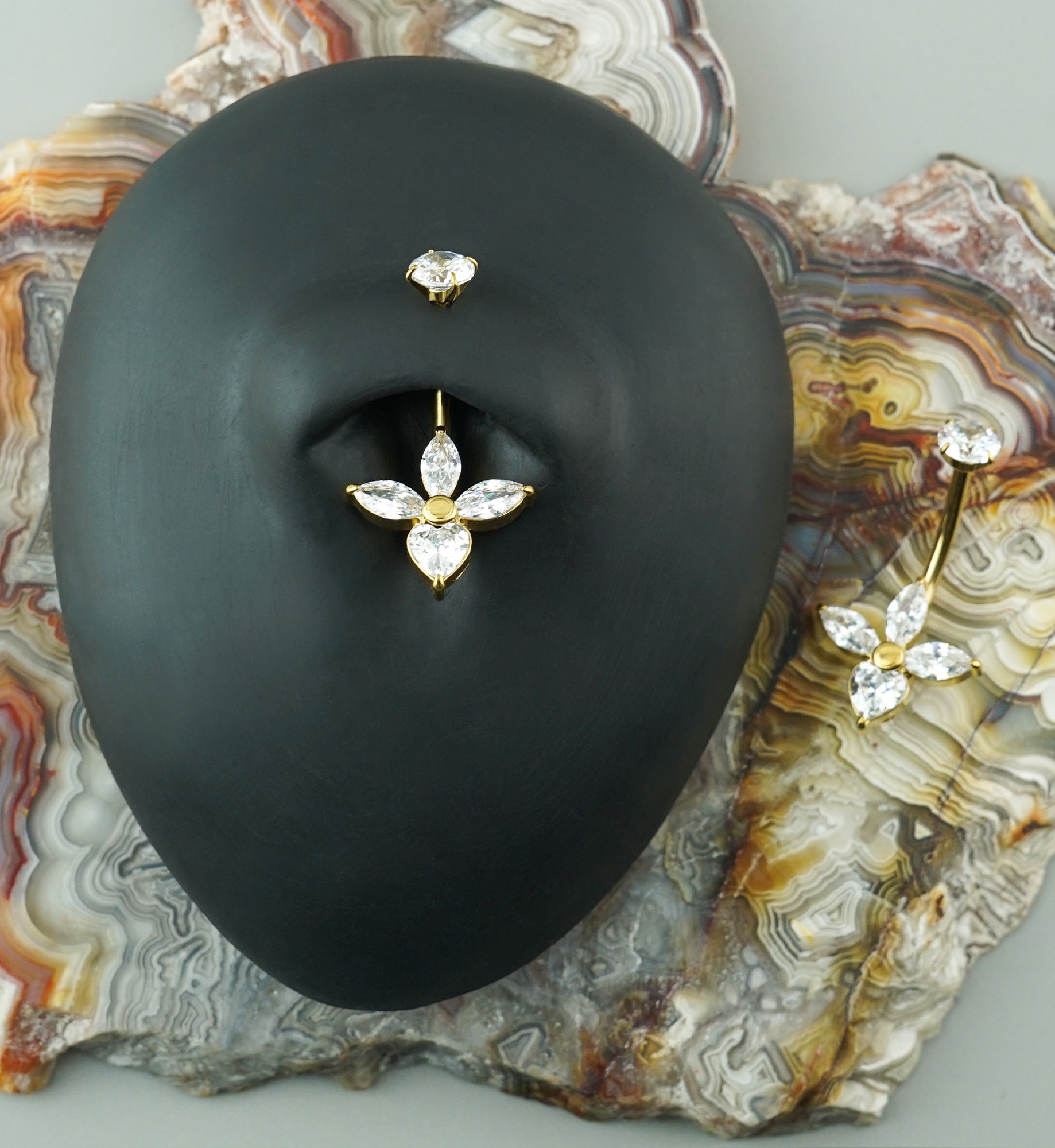 Gold PVD Samba CZ Stainless Steel Internally Threaded Belly Button Ring