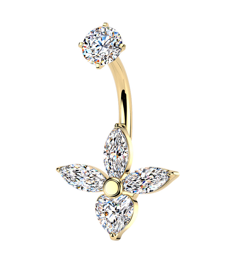 Gold PVD Samba CZ Stainless Steel Internally Threaded Belly Button Ring