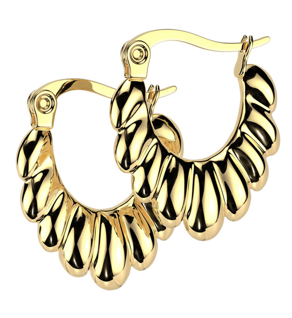 Gold PVD Scalloped Stainless Steel Hinged Hoop Earrings