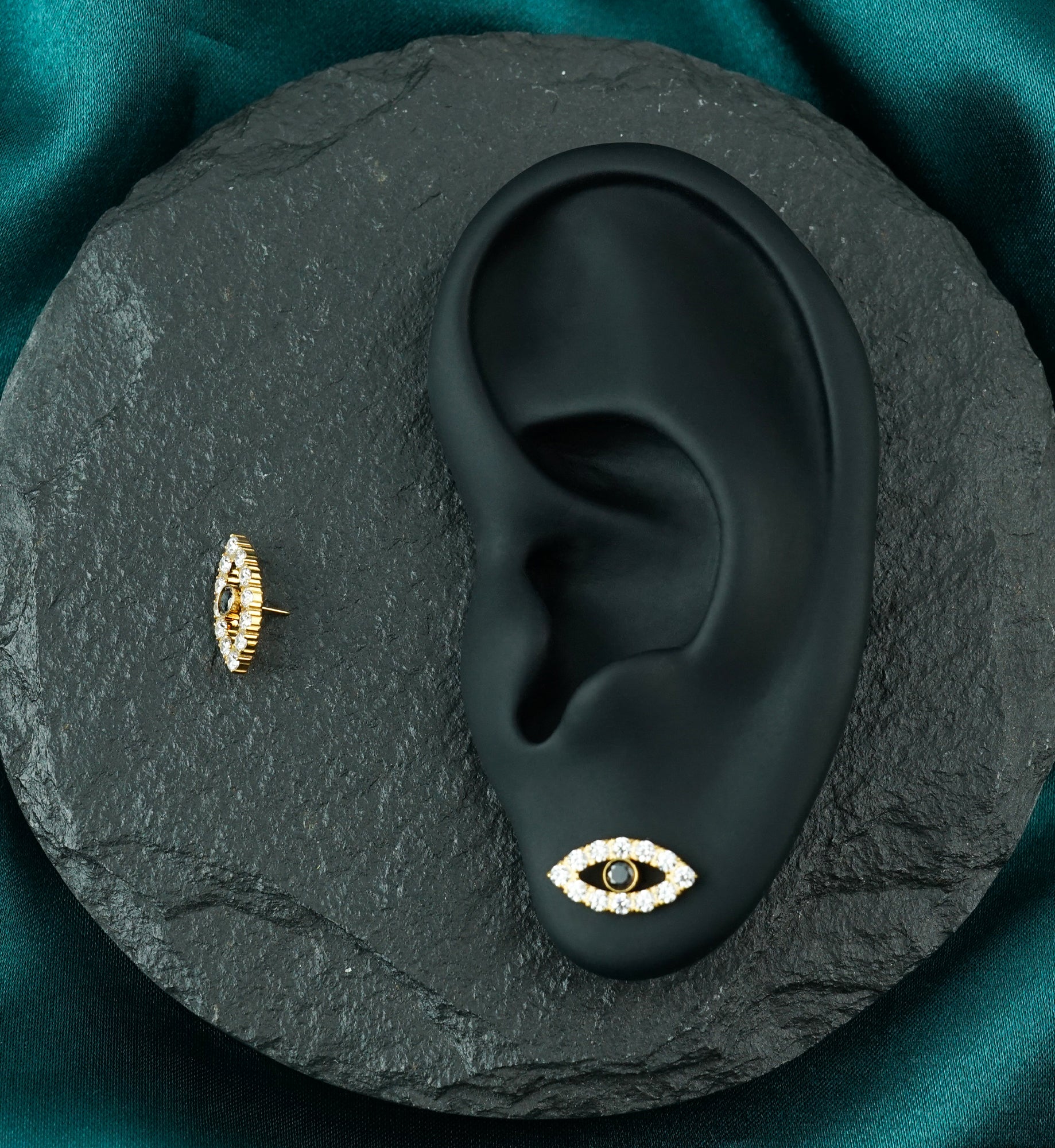 Gold PVD Sentinel Clear and Black CZ Titanium Threadless Top