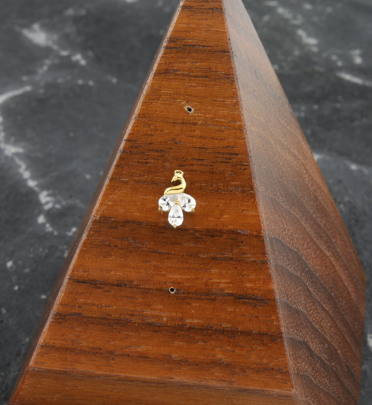 Gold PVD Sepal Peacock CZ Threadless Titanium Top