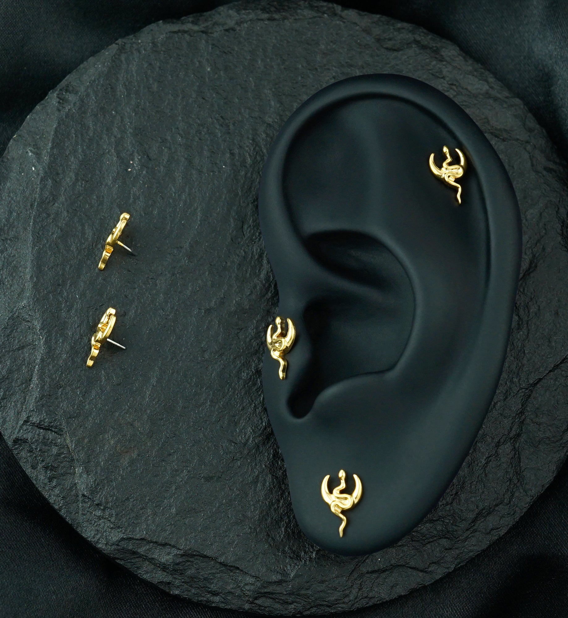 Gold PVD Serpent Moon Titanium Threadless Top