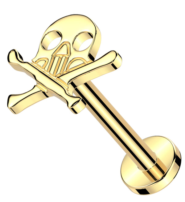 Gold PVD Skull And Crossbones Titanium Threadless Labret