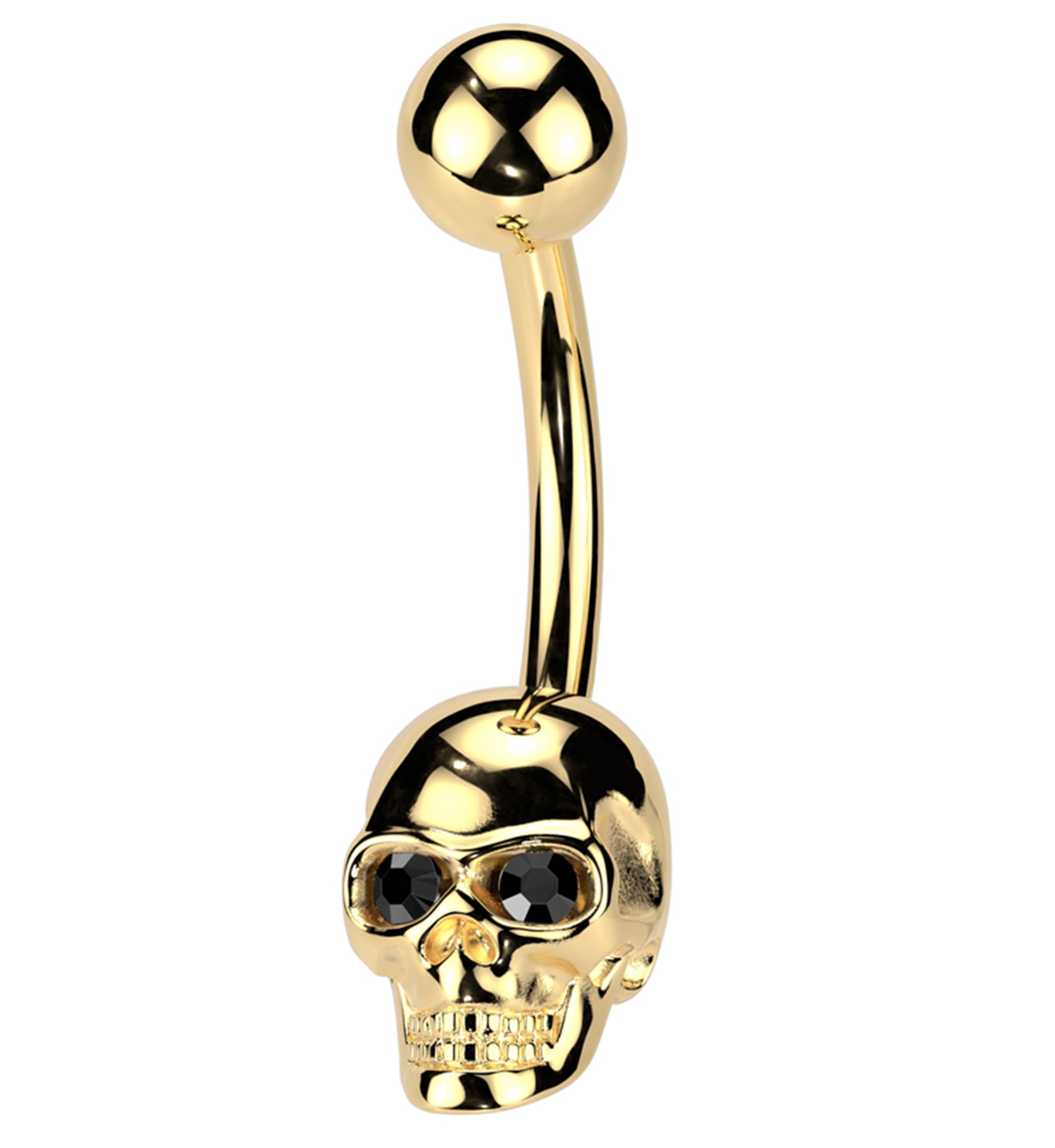 Gold PVD Skull Black CZ Stainless Steel Belly Button Ring