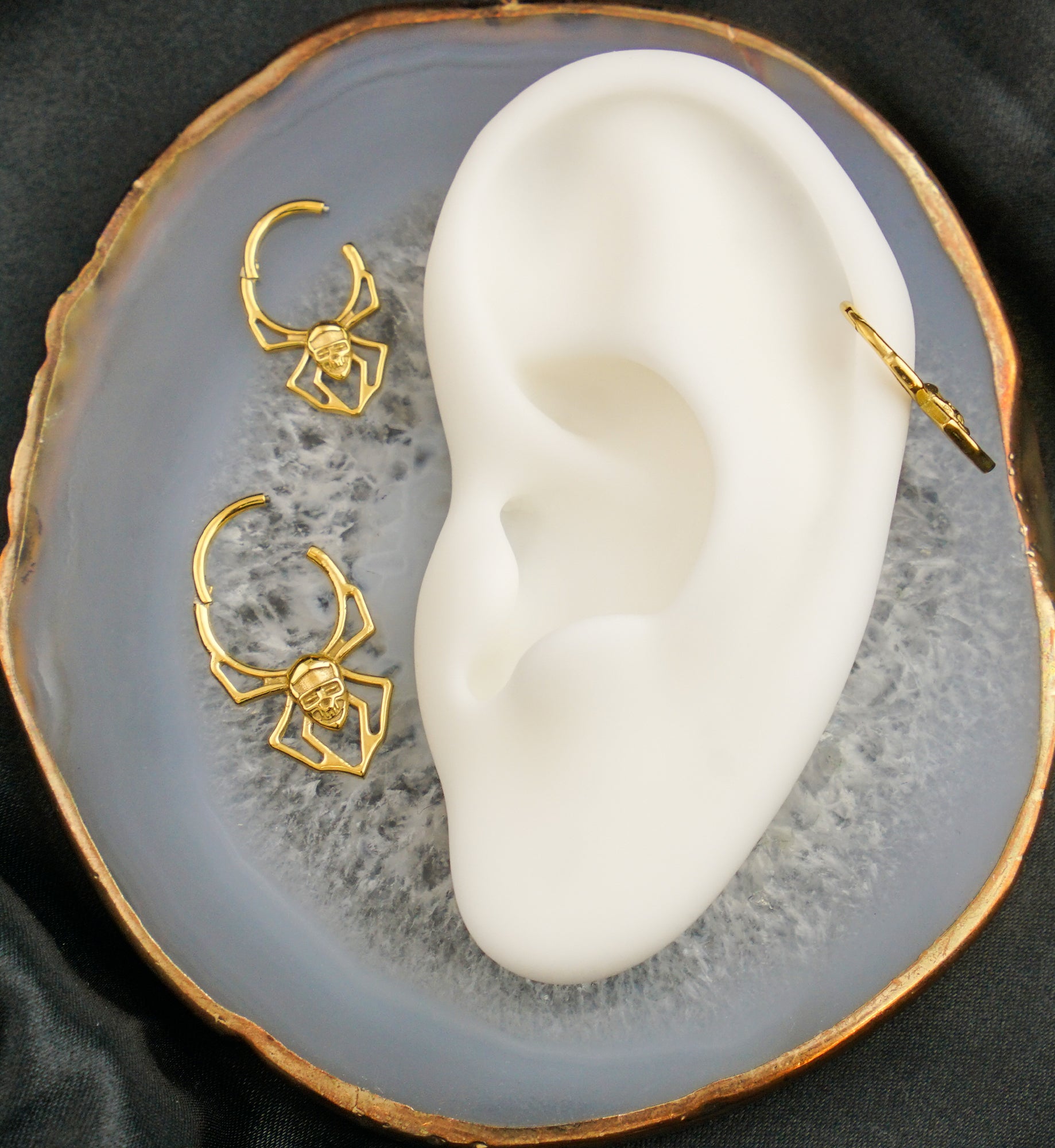 Gold PVD Skull Face Spider Stainless Steel Hinged Segment Ring