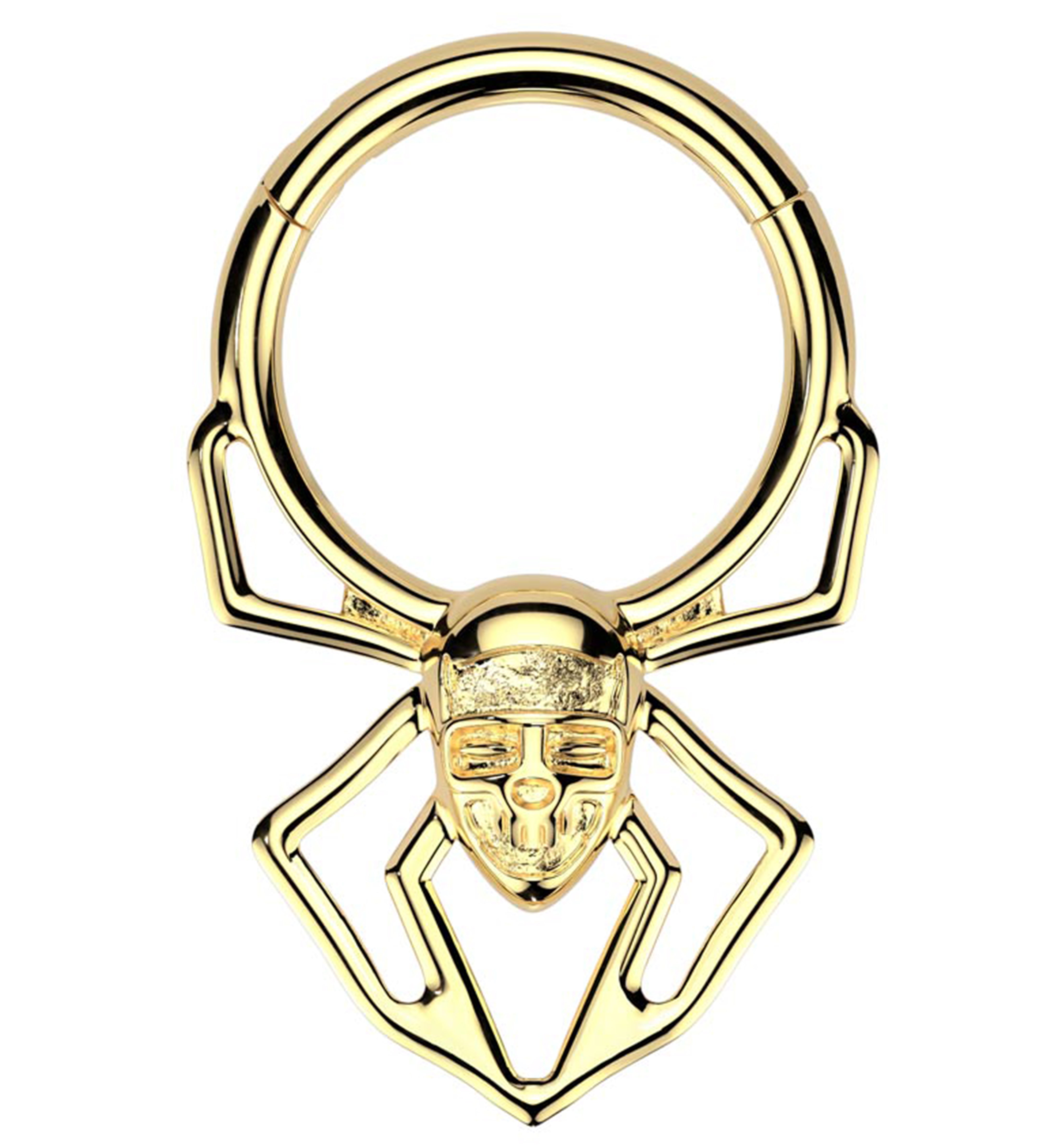 Gold PVD Skull Face Spider Stainless Steel Hinged Segment Ring