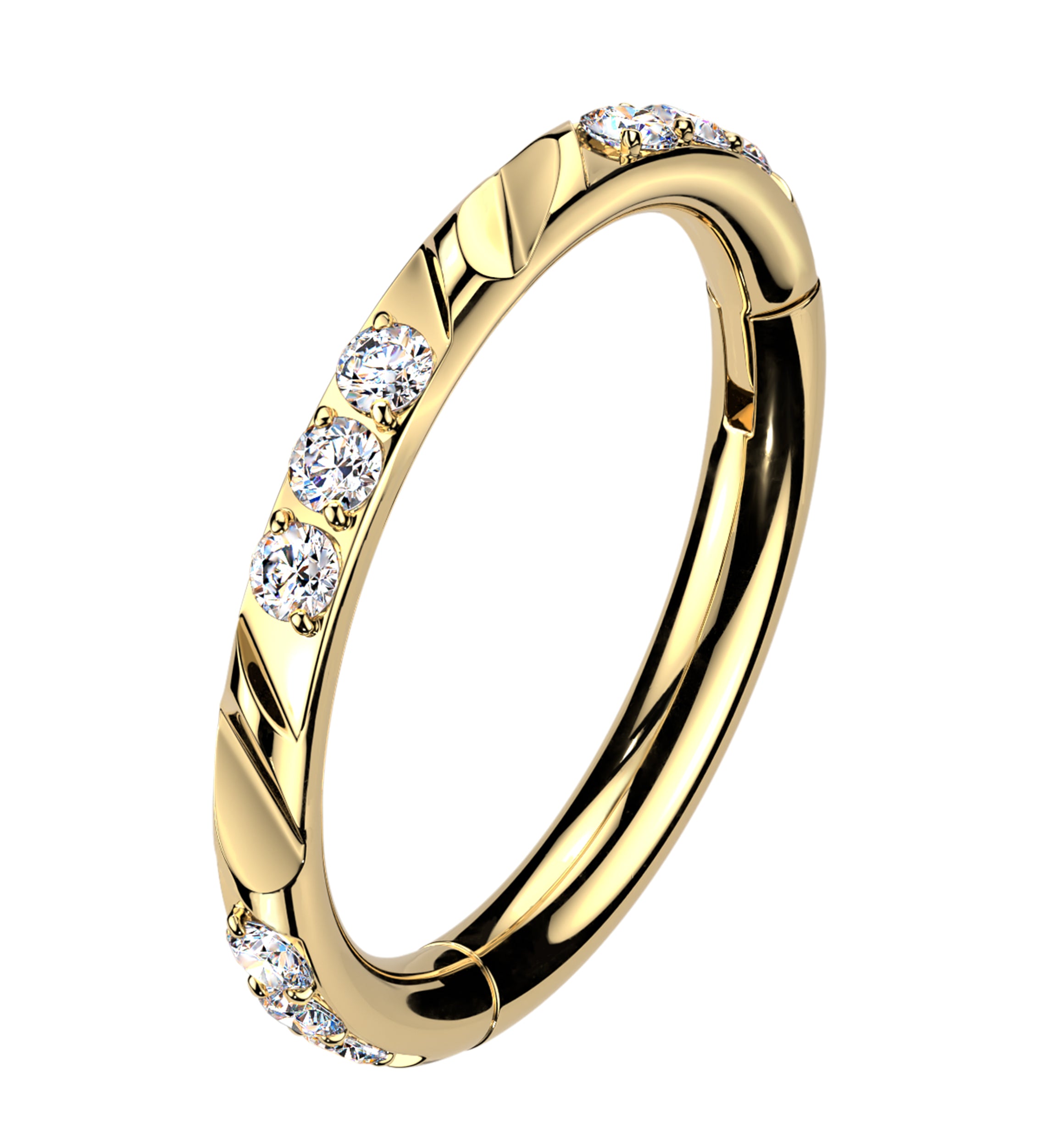 Gold PVD Slashed CZ Titanium Hinged Segment Ring