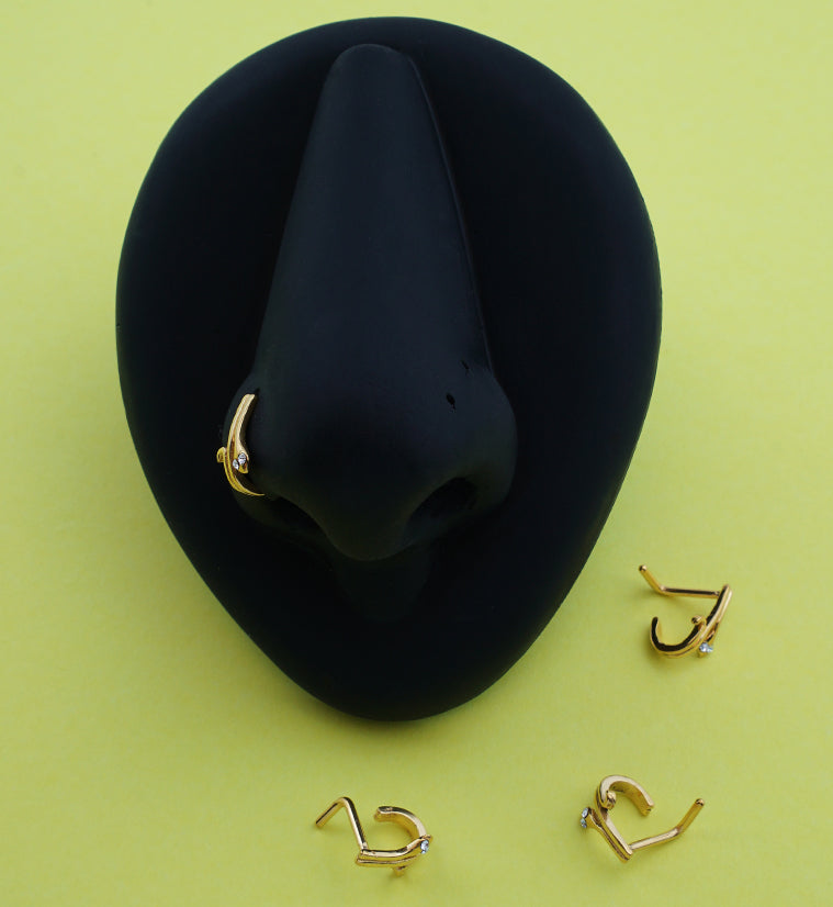 Gold PVD Snake Clear CZ Eyes Nose Curve