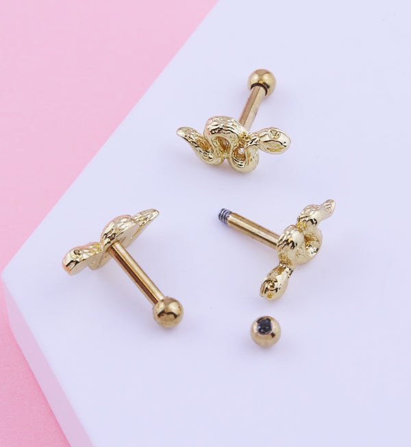 Gold PVD Snake Stainless Steel Cartilage Barbell