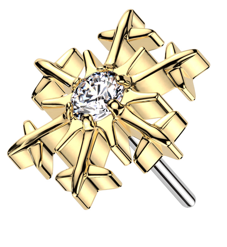Gold PVD Snowflake Centered CZ Titanium Threadless Top