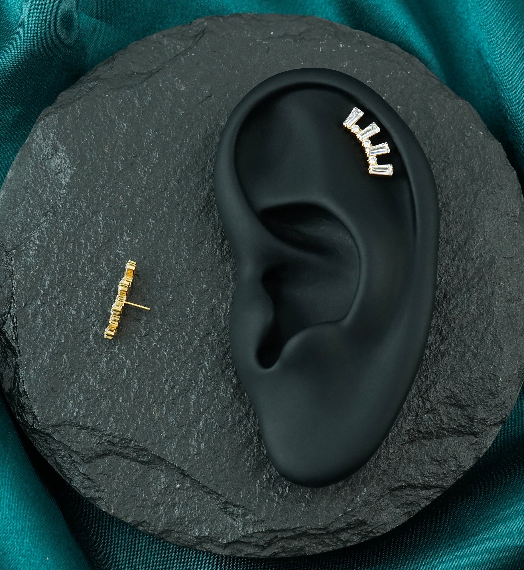 Gold PVD Solar Flare Clear CZ Threadless Titanium Top