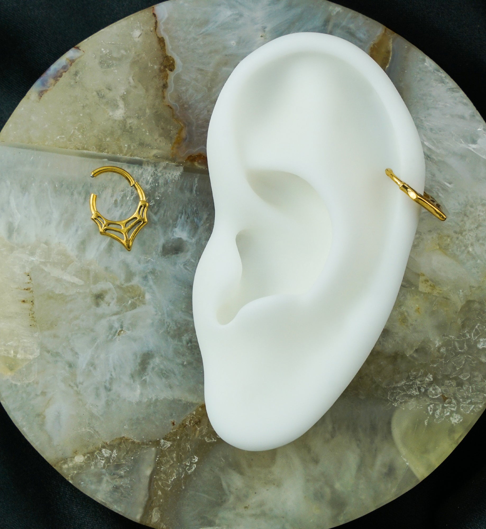 Gold PVD Spiderweb Point Stainless Steel Hinged Segment Ring