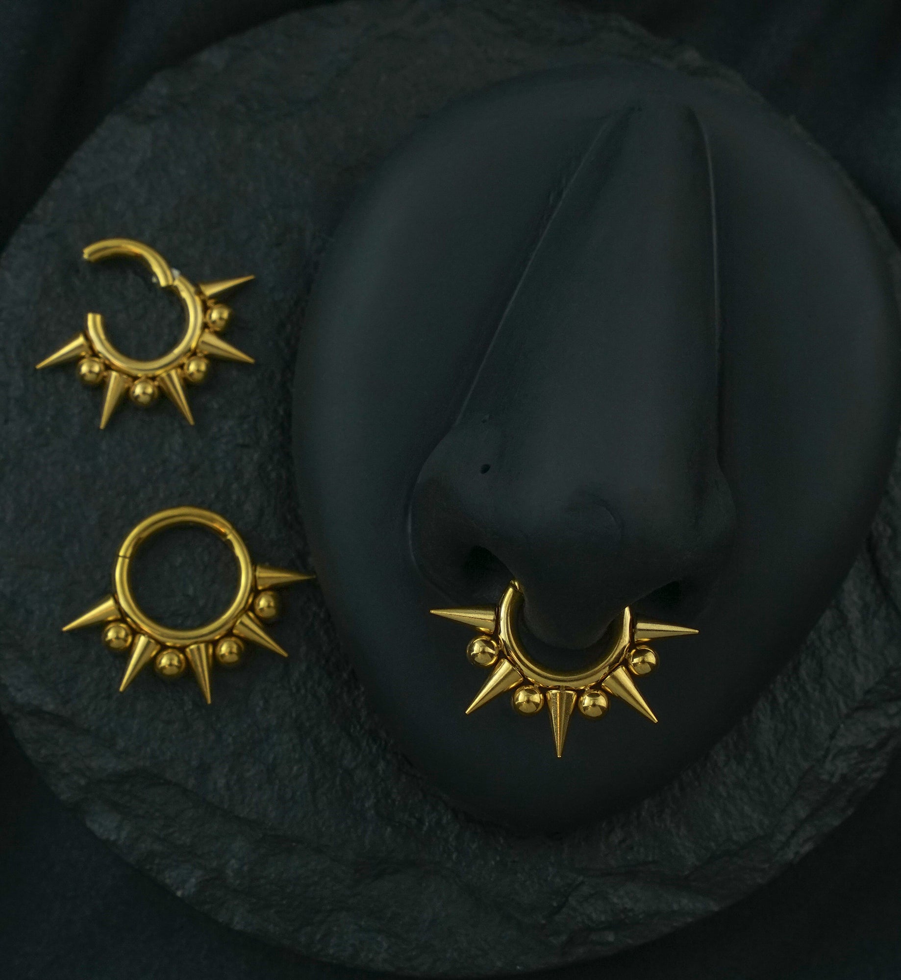 Gold PVD Spike And Ball Stainless Steel Hinged Segment Ring