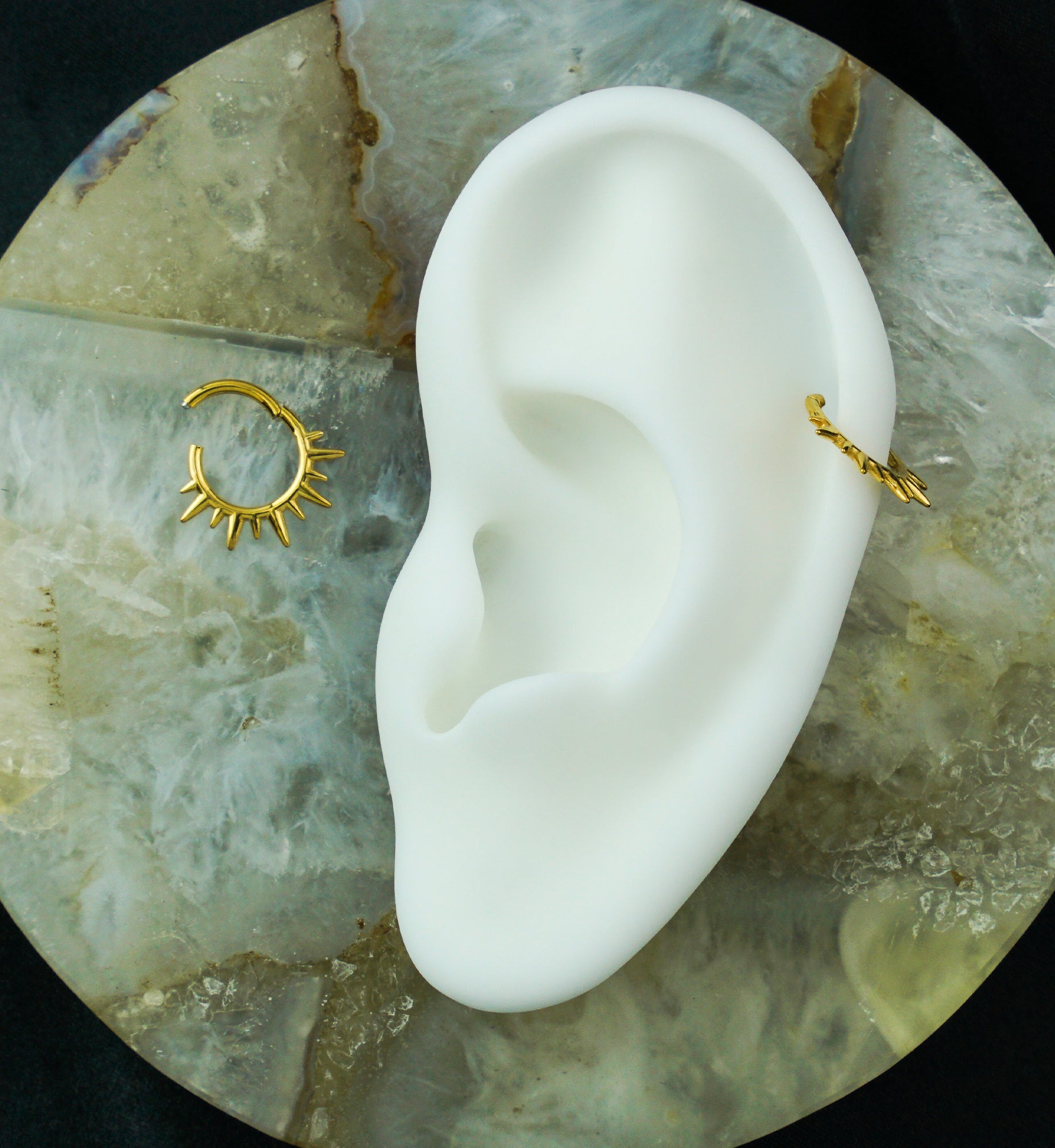 Gold PVD Spike Rays Stainless Steel Hinged Segment Ring