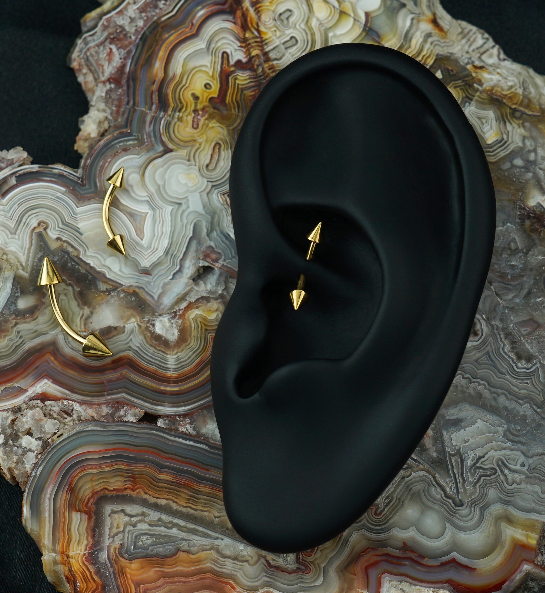 Gold PVD Spiked Curved Barbell