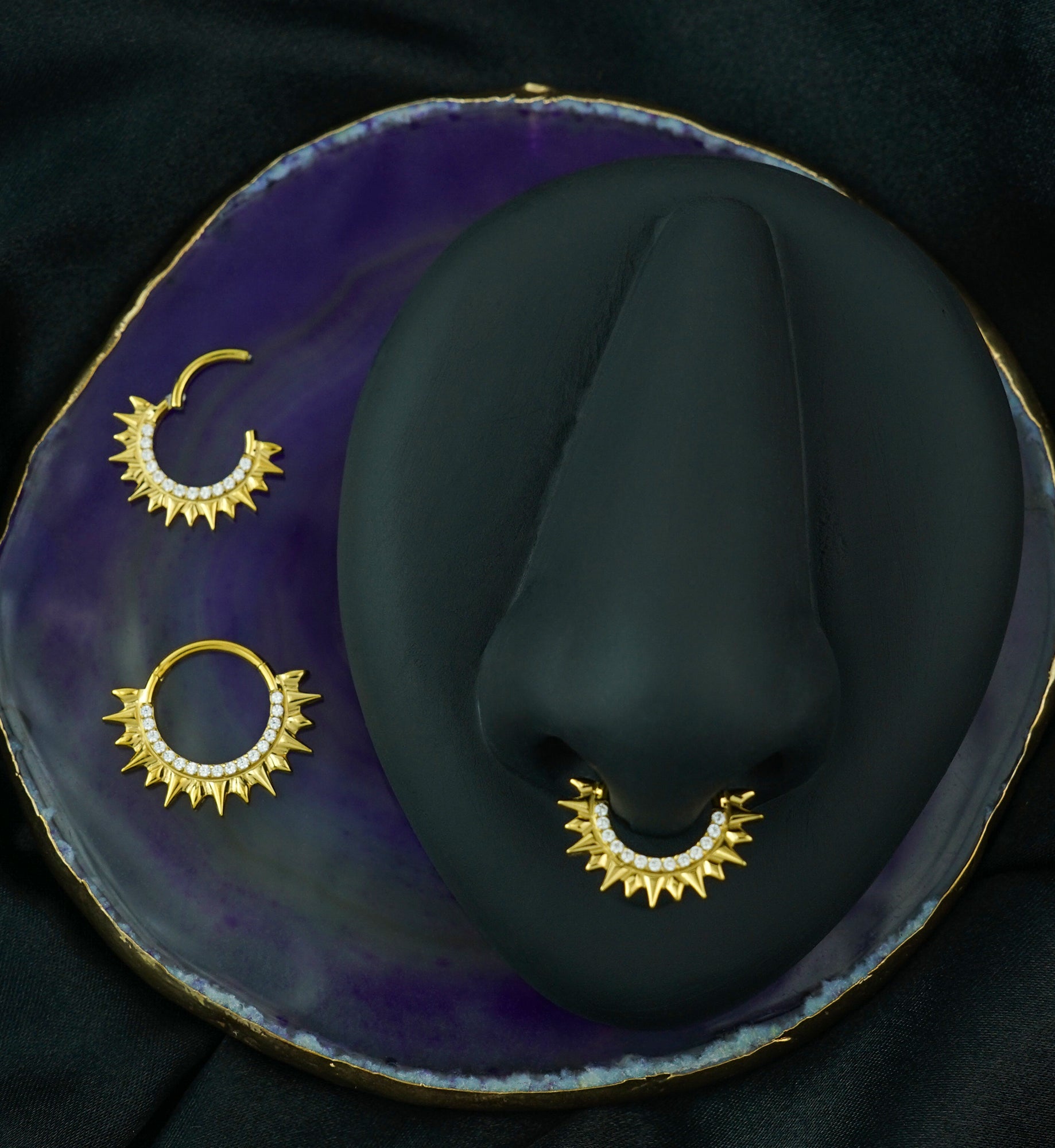 Gold PVD Spikes Clear CZ Stainless Steel Hinged Segment Ring