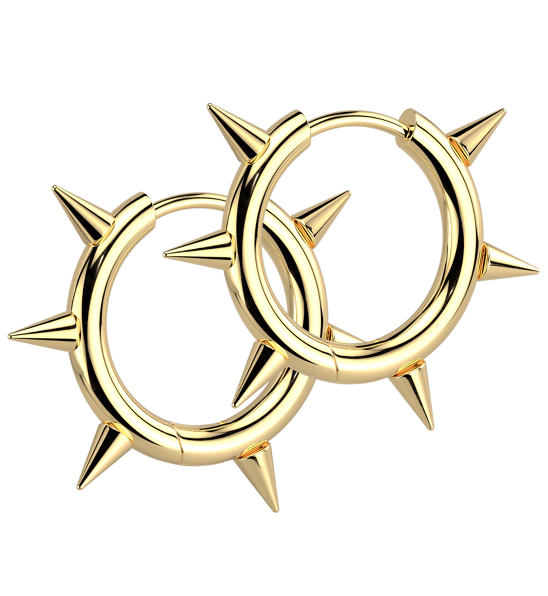 Gold PVD Spikes Stainless Steel Hinged Hoop Huggie Earrings