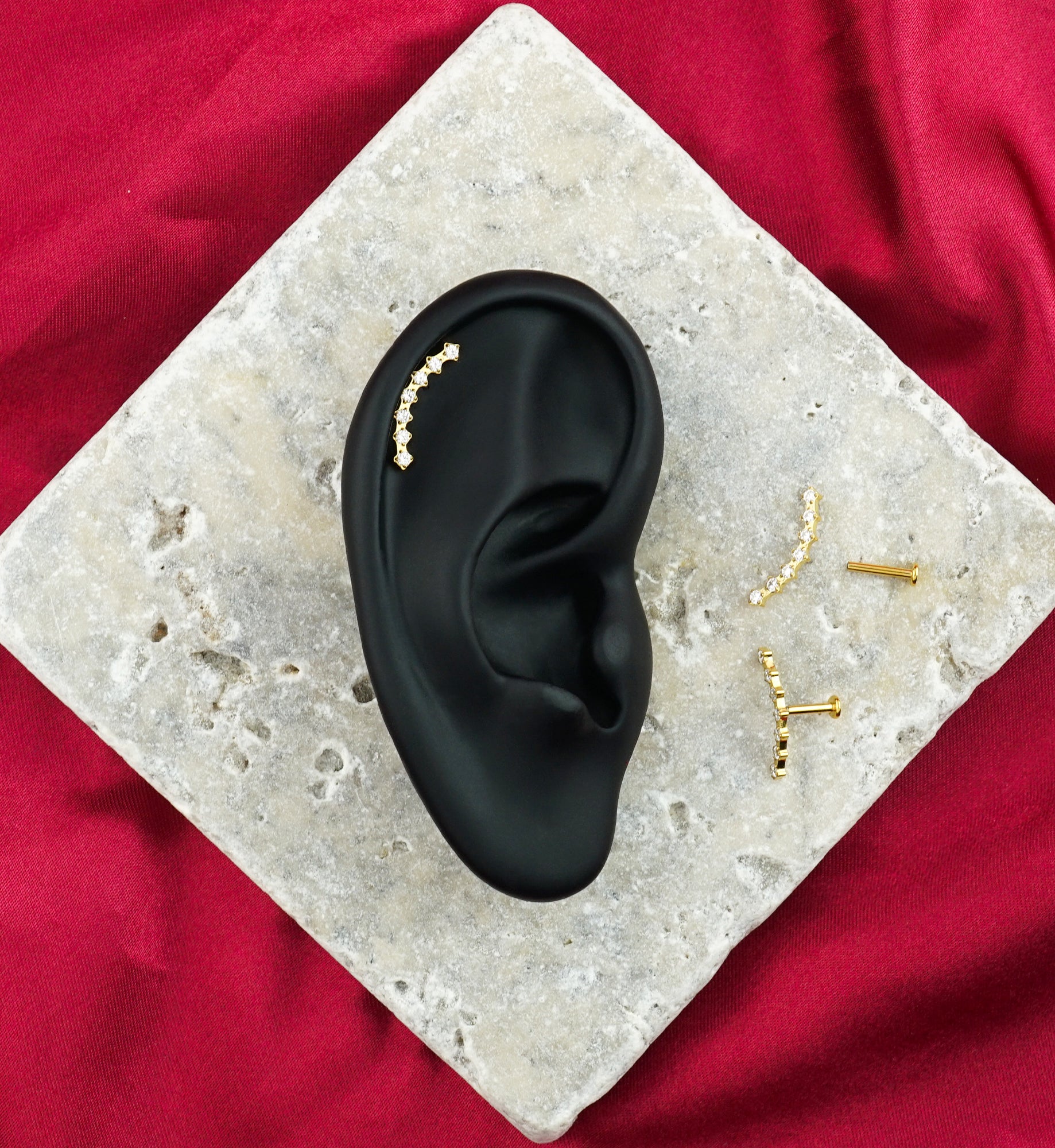 Gold PVD Spiny CZ Internally Threaded Stainless Steel Labret