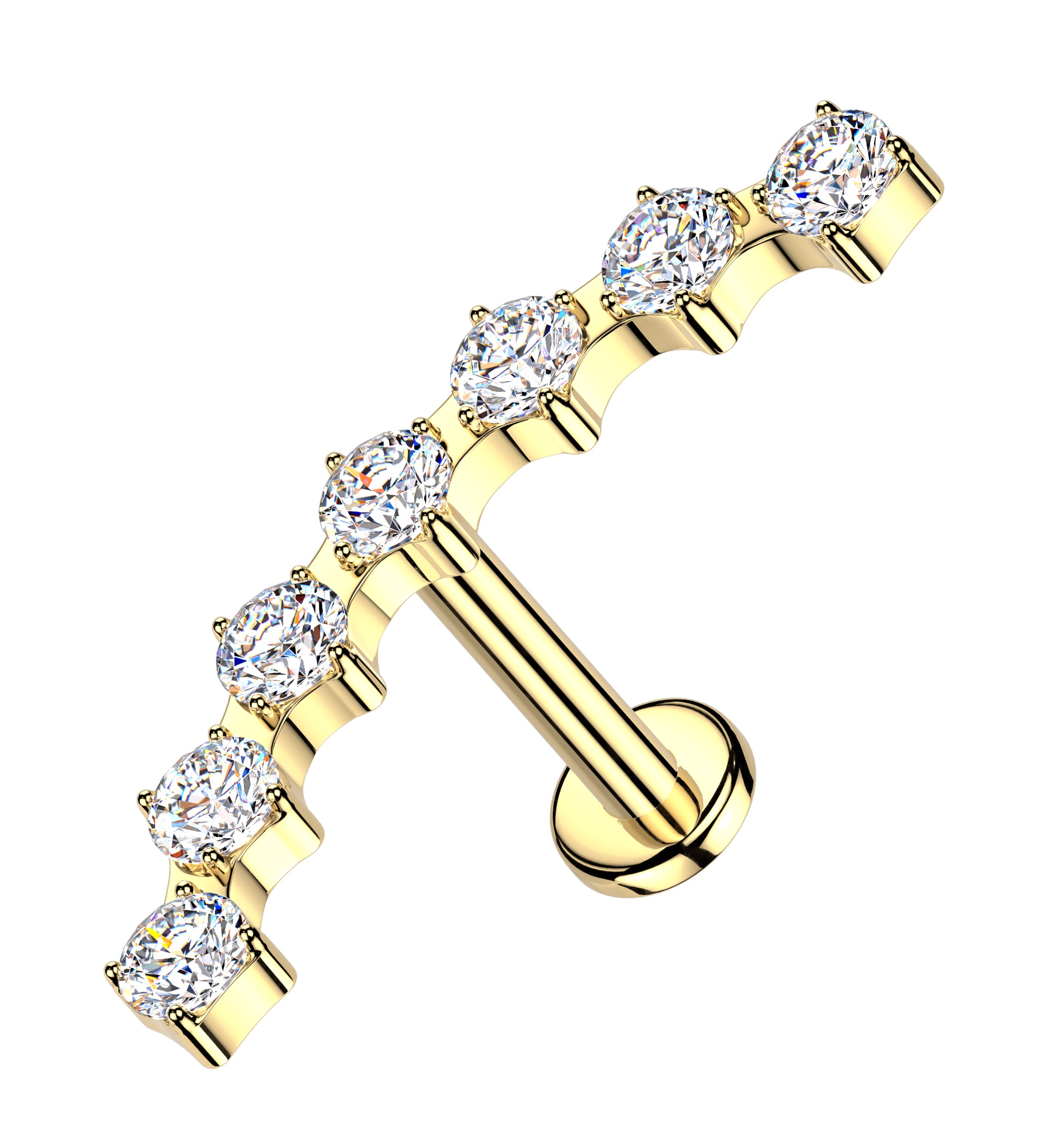 Gold PVD Spiny CZ Internally Threaded Stainless Steel Labret